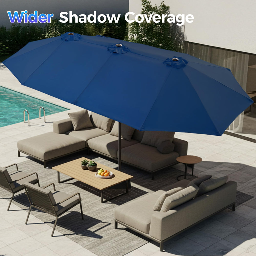 13FT Double Sided Navy Blue Patio Umbrella with Base I3724