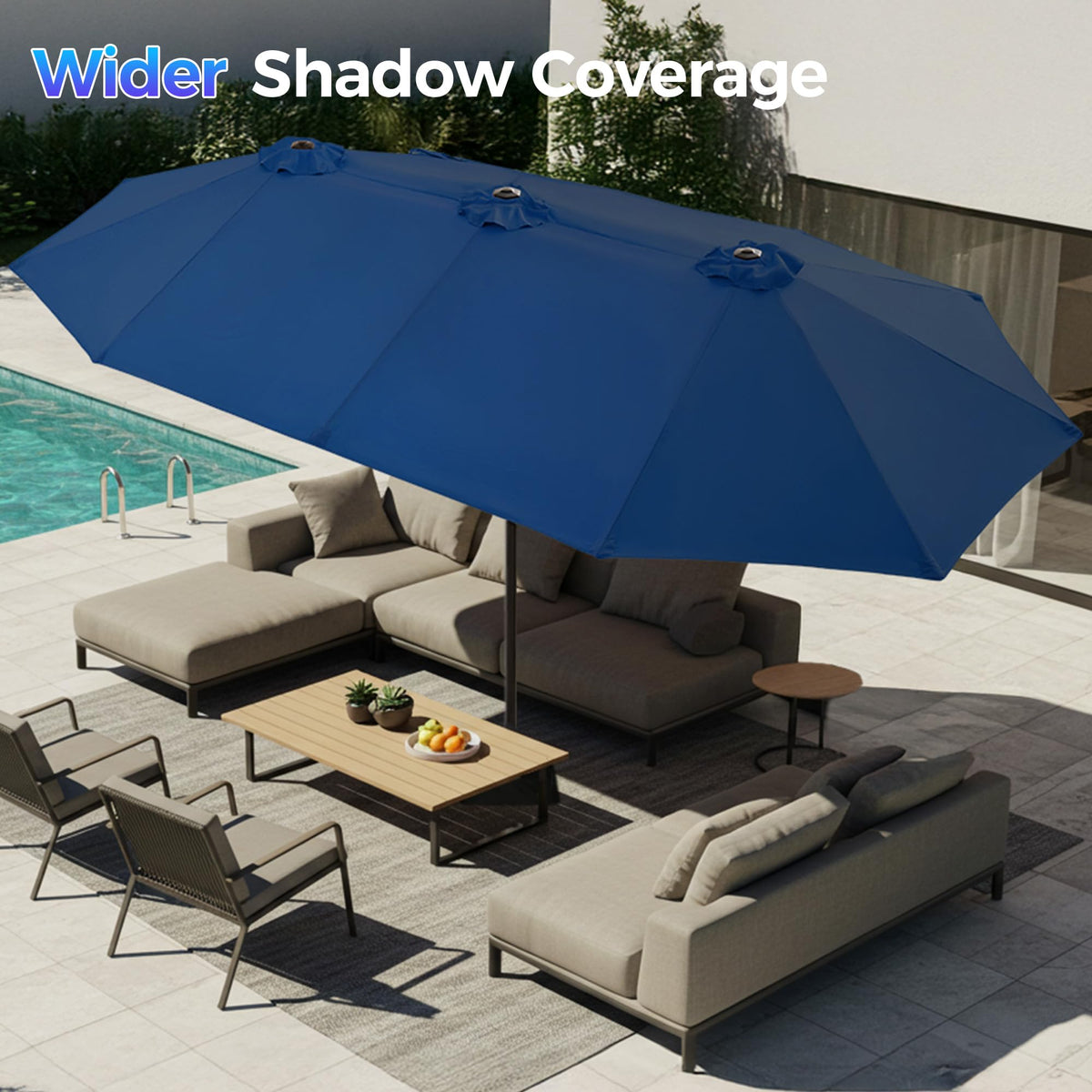 13FT Double Sided Navy Blue Patio Umbrella with Base I3724