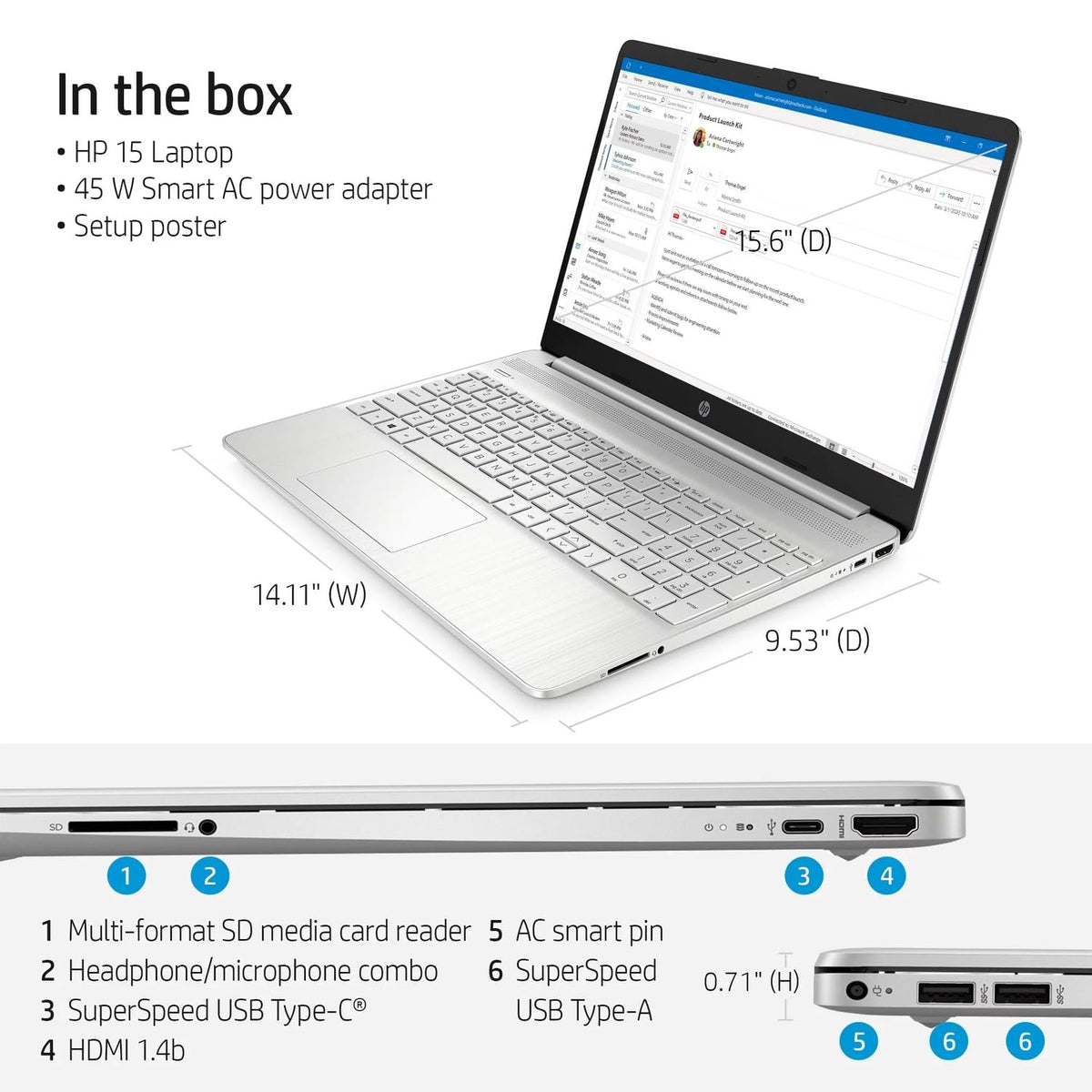 15.6" FHD Laptop, Intel Core i3, 8GB RAM, 256GB SSD Q9585