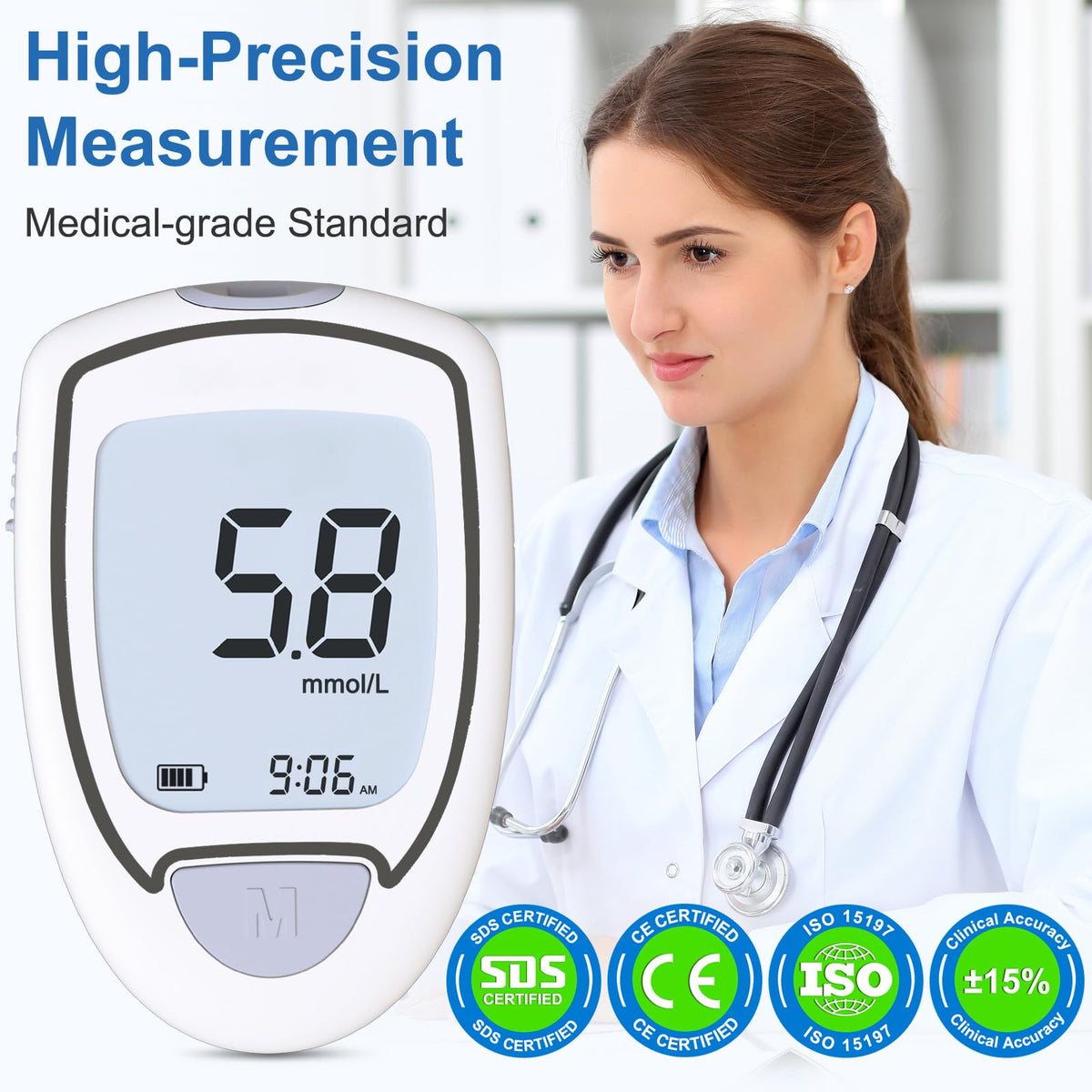 Blood Glucose Monitor Kit with 50 Test Strips & 50 Lancets P228