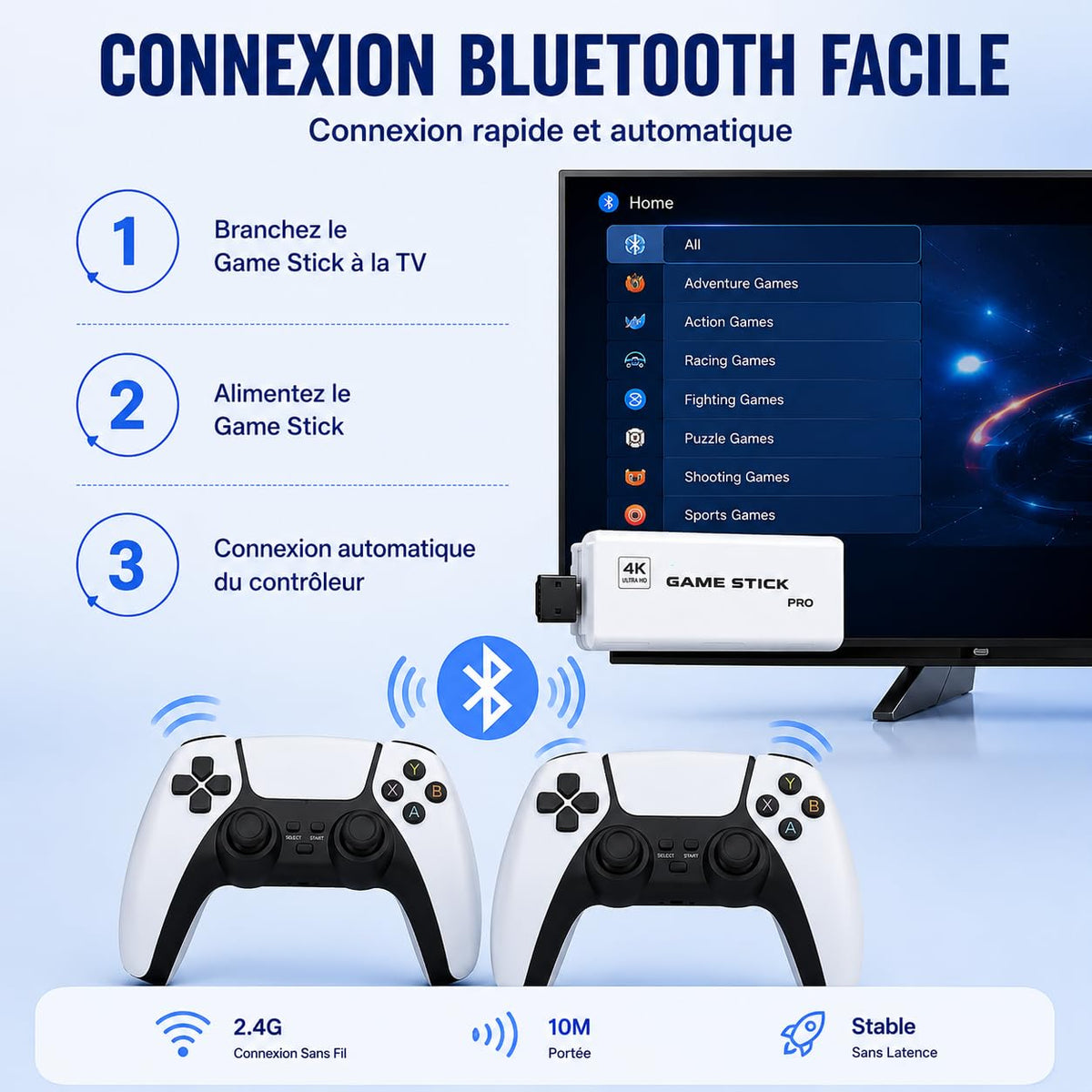 Wireless Retro Game Console Stick with 2.4G Controllers, 4K HDMI, 32G S722