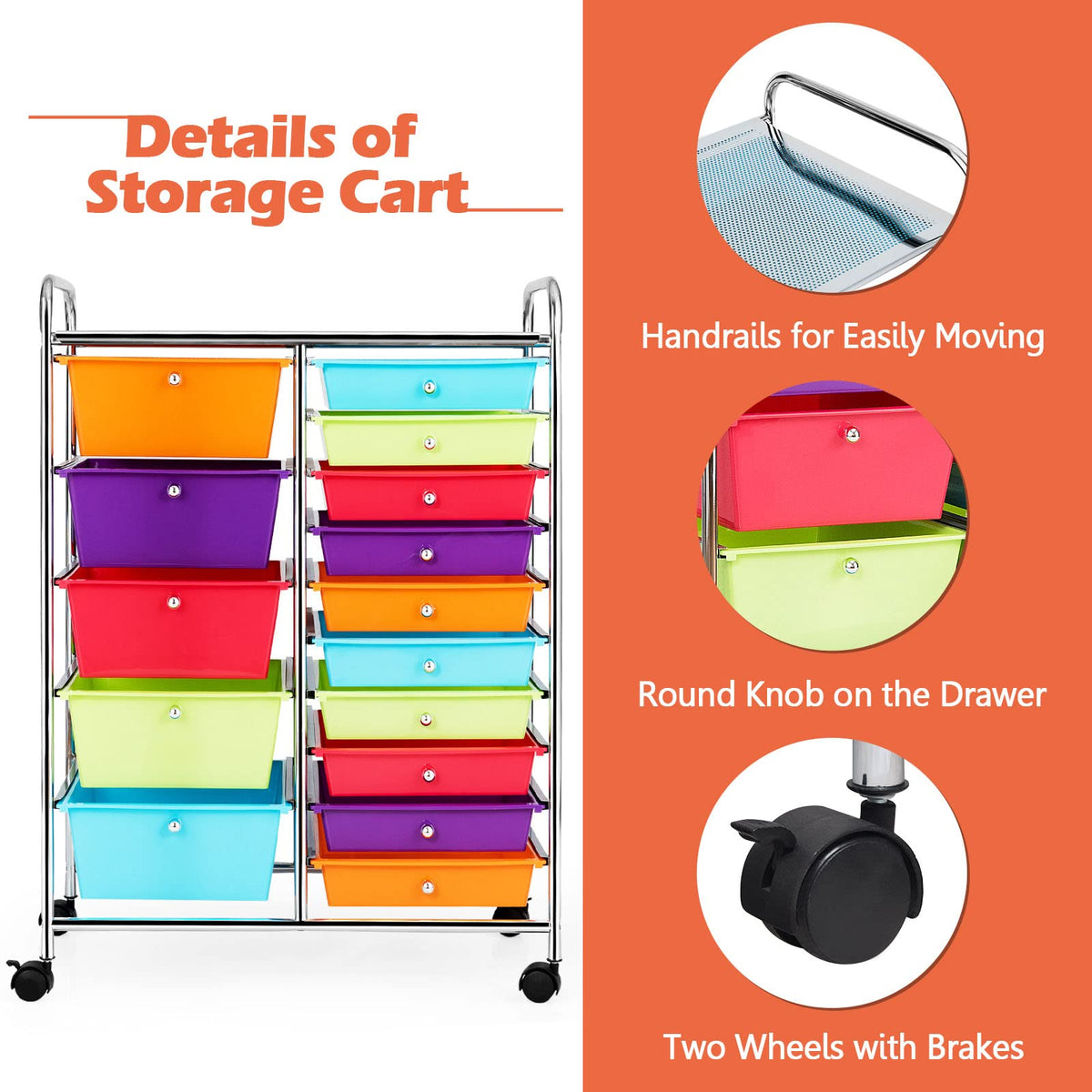 15 Drawer Rolling Storage Cart with 4 Wheels Q3530