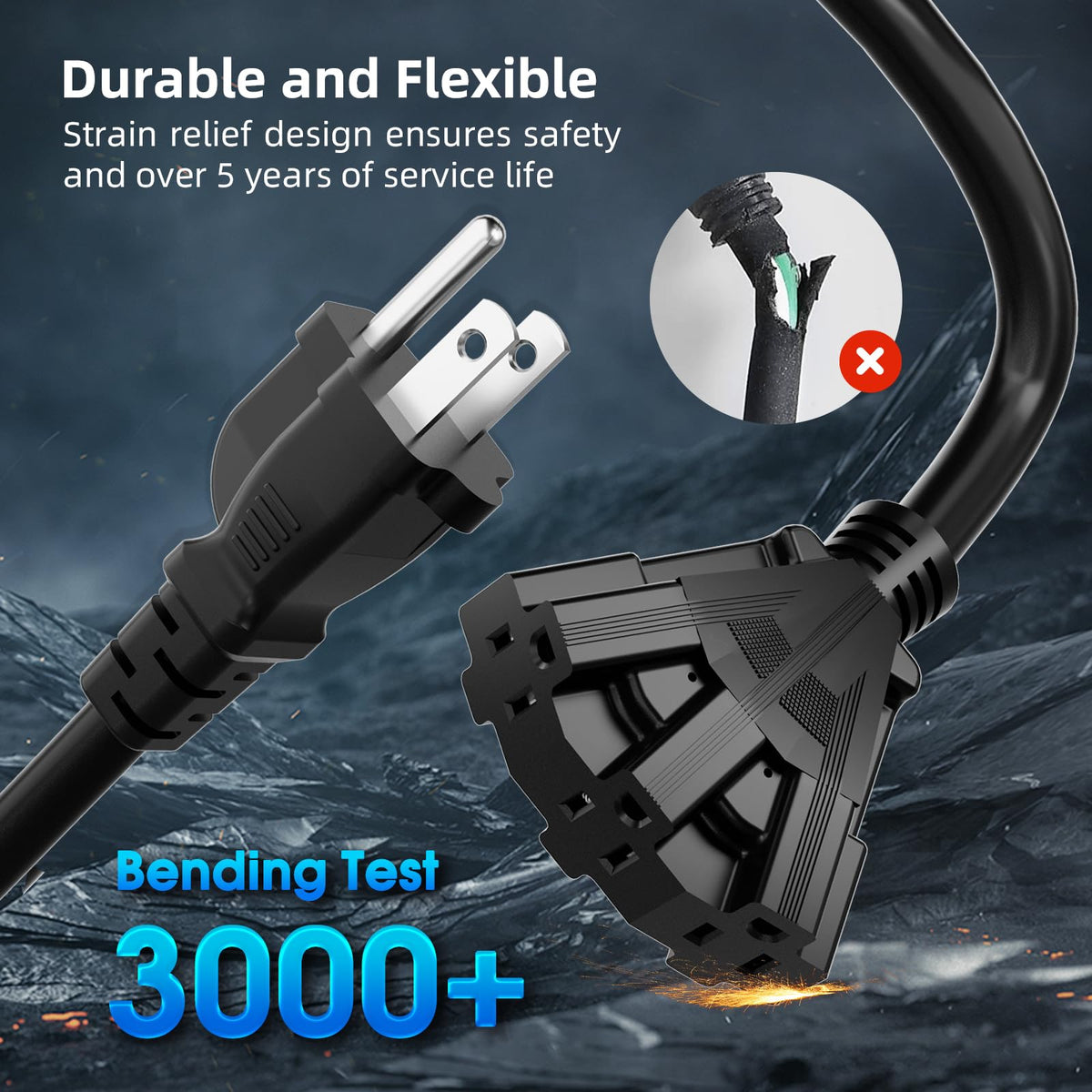 100 FT 3 Outlet Outdoor Extension Cord Waterproof 16/3 SJTW Black N820733