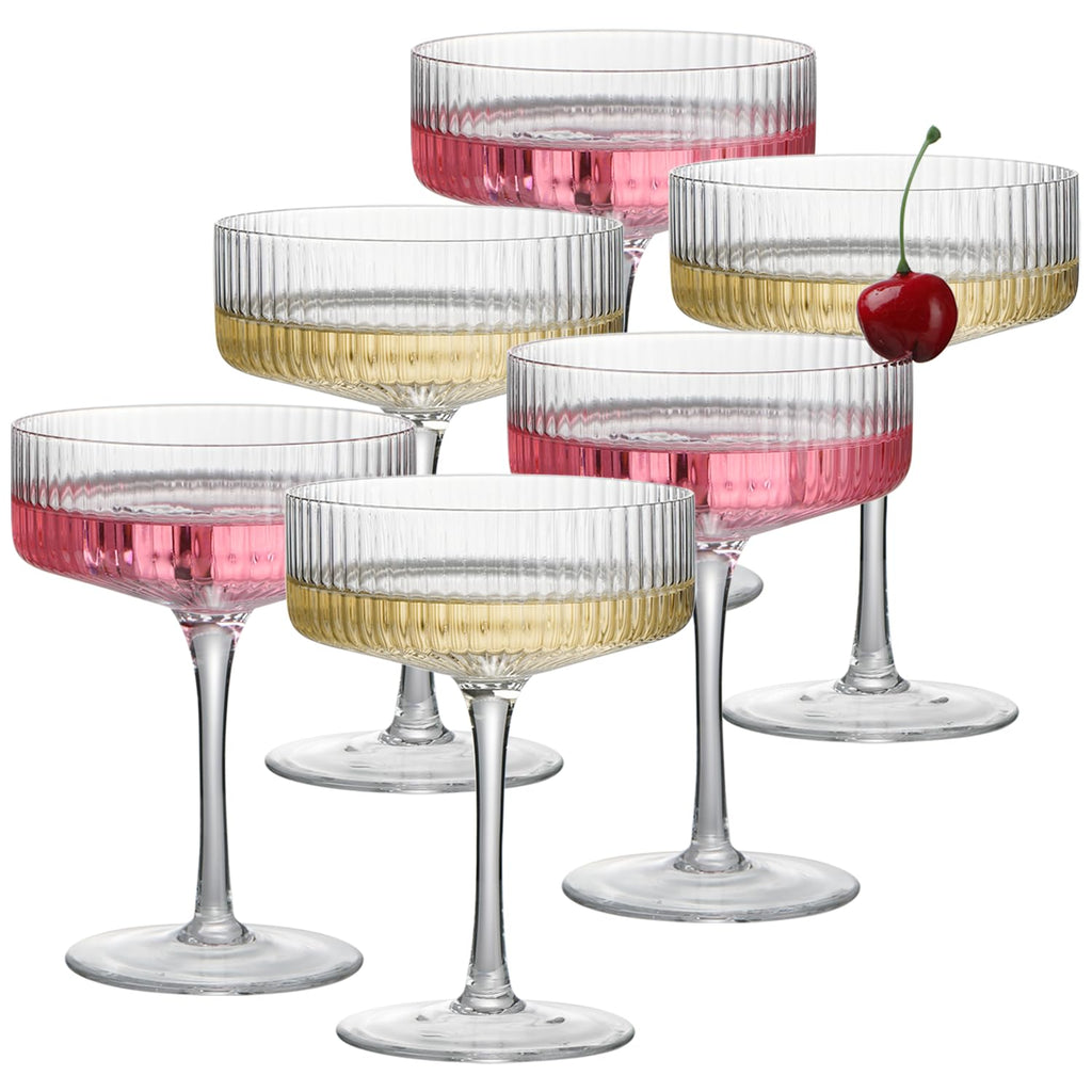 6 Pcs 10 oz Ribbed Coupe Glasses Set W6268