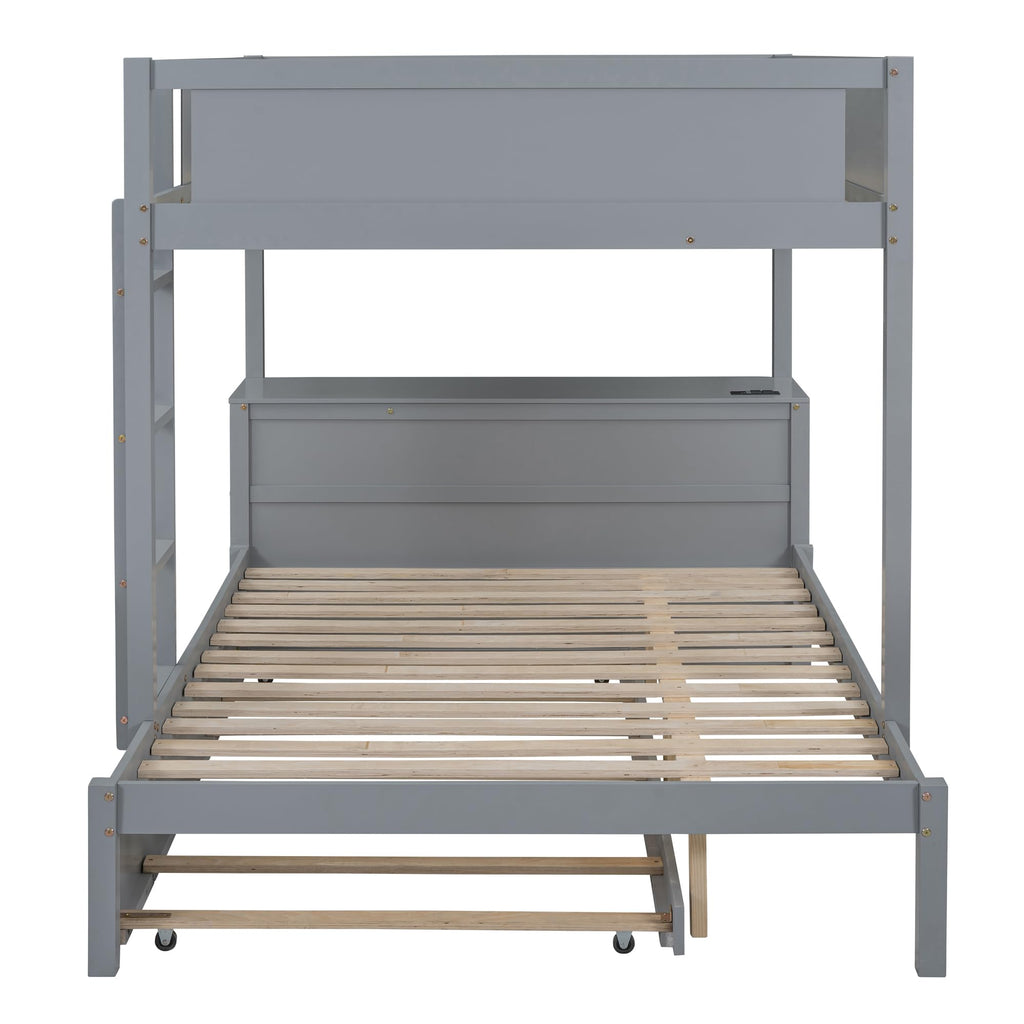 Gray Wood Full Over Full Bunk Bed with Twin Trundle Z381