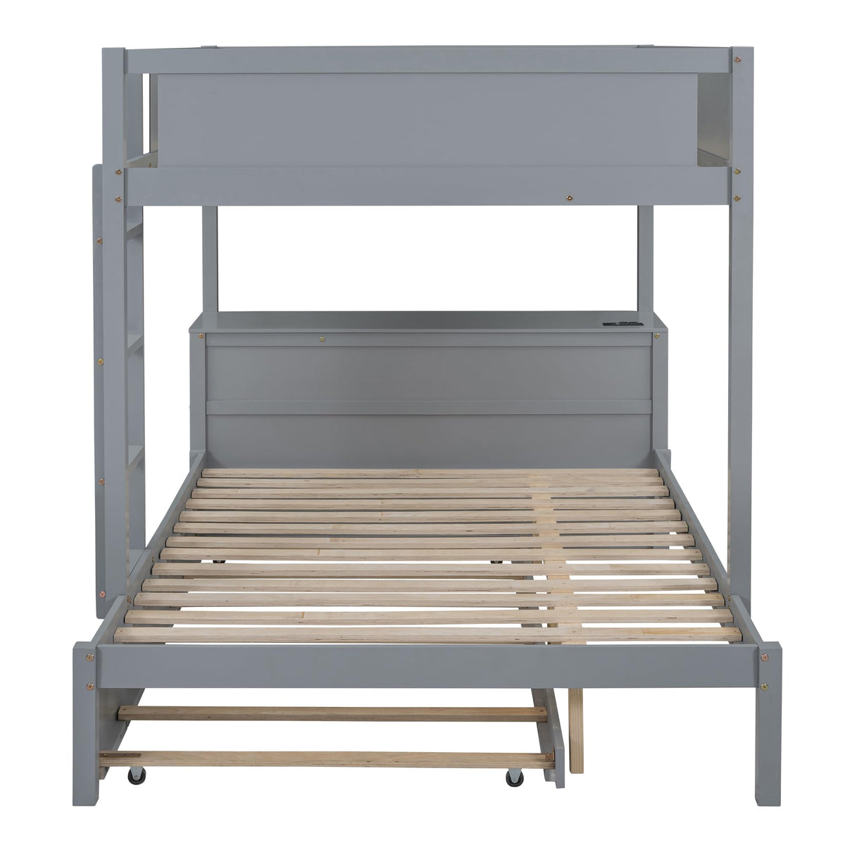 Gray Wood Full Over Full Bunk Bed with Twin Trundle Z381