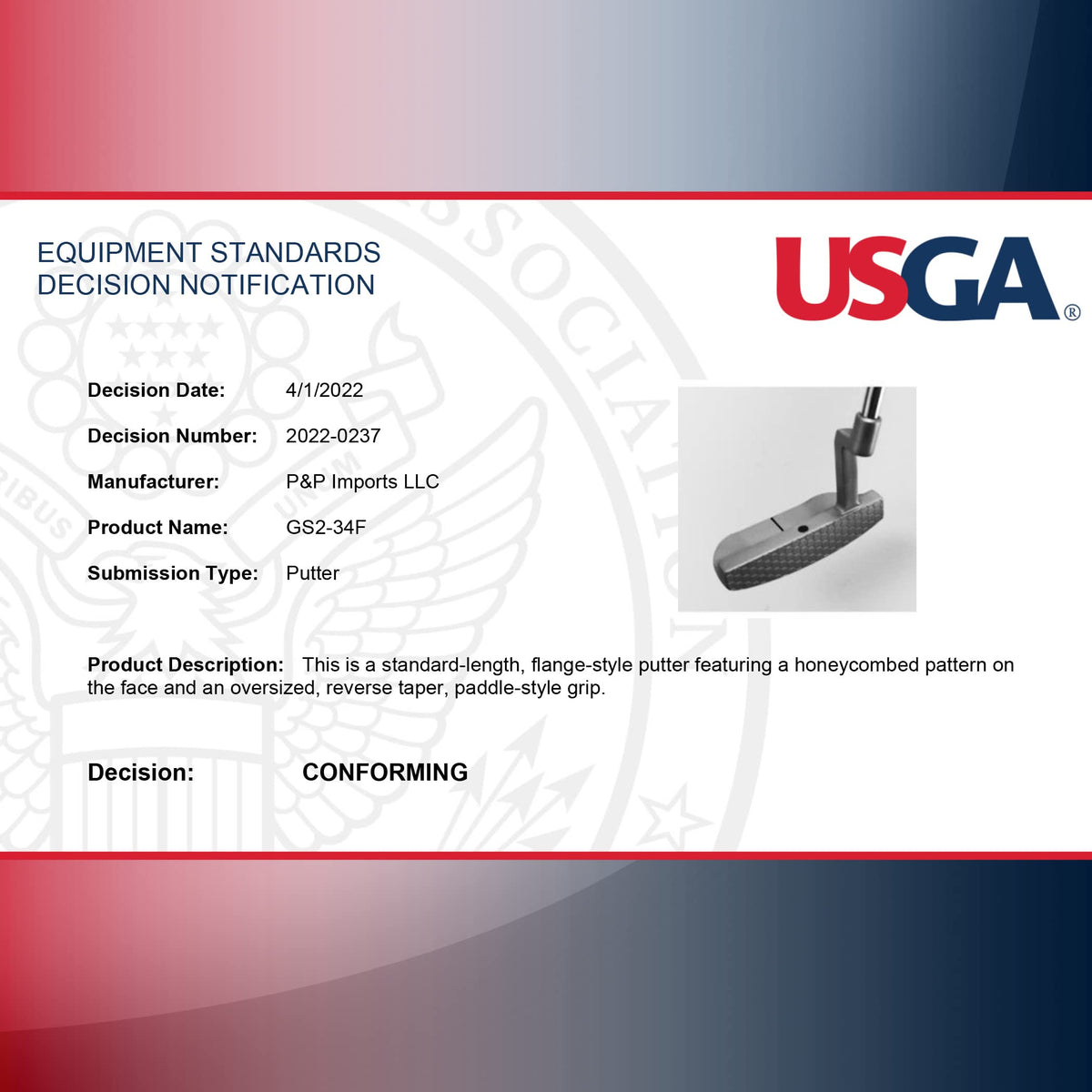 34” Right-Handed Mallet Putter with Milled Face R136