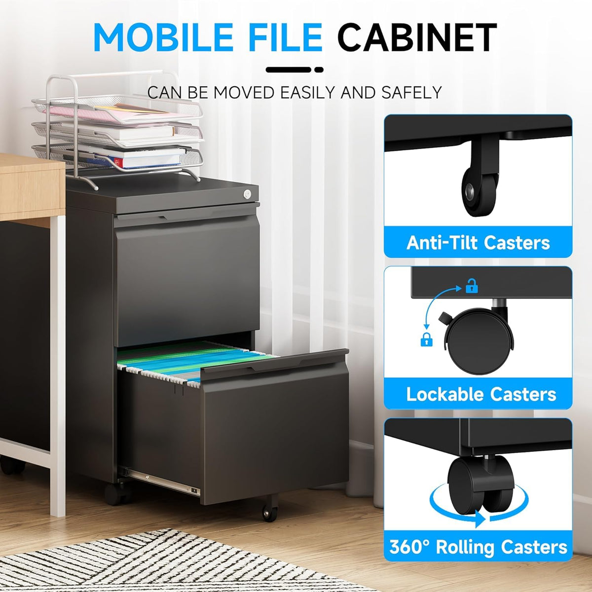 2 Drawer Mobile File Cabinet with Lock X914225