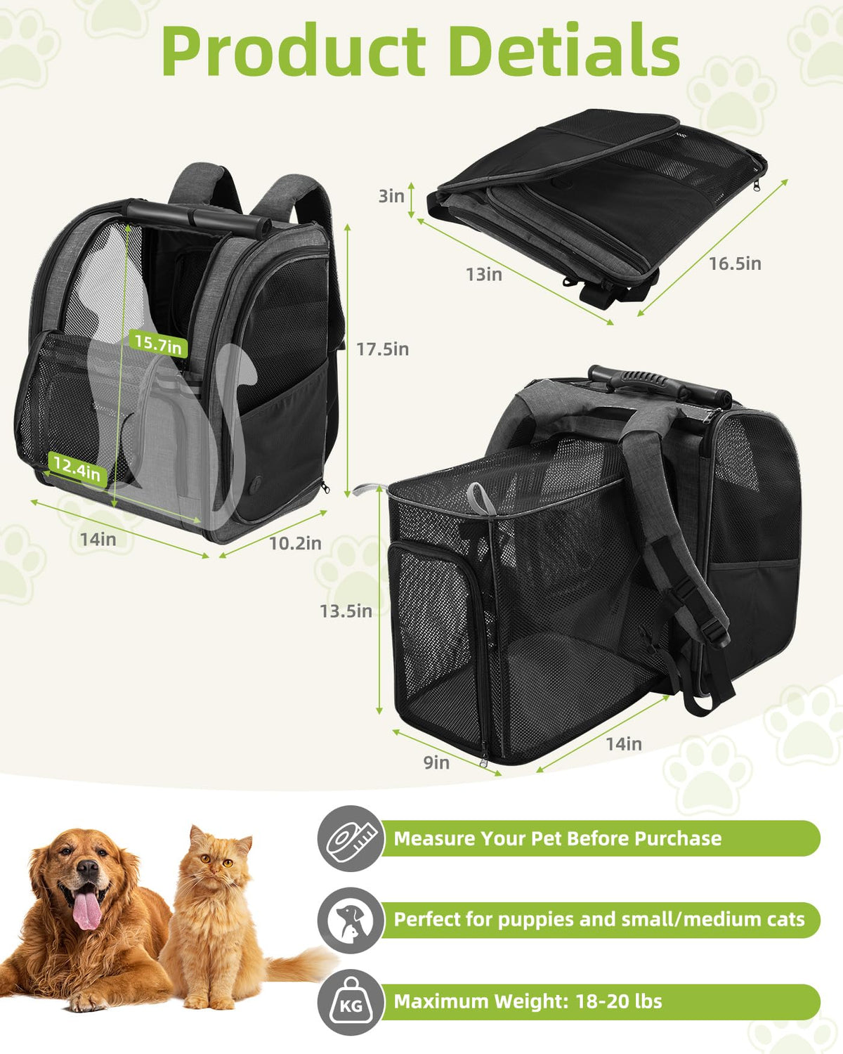 Expandable Breathable Mesh Cat Dog Carrier Backpack P242954