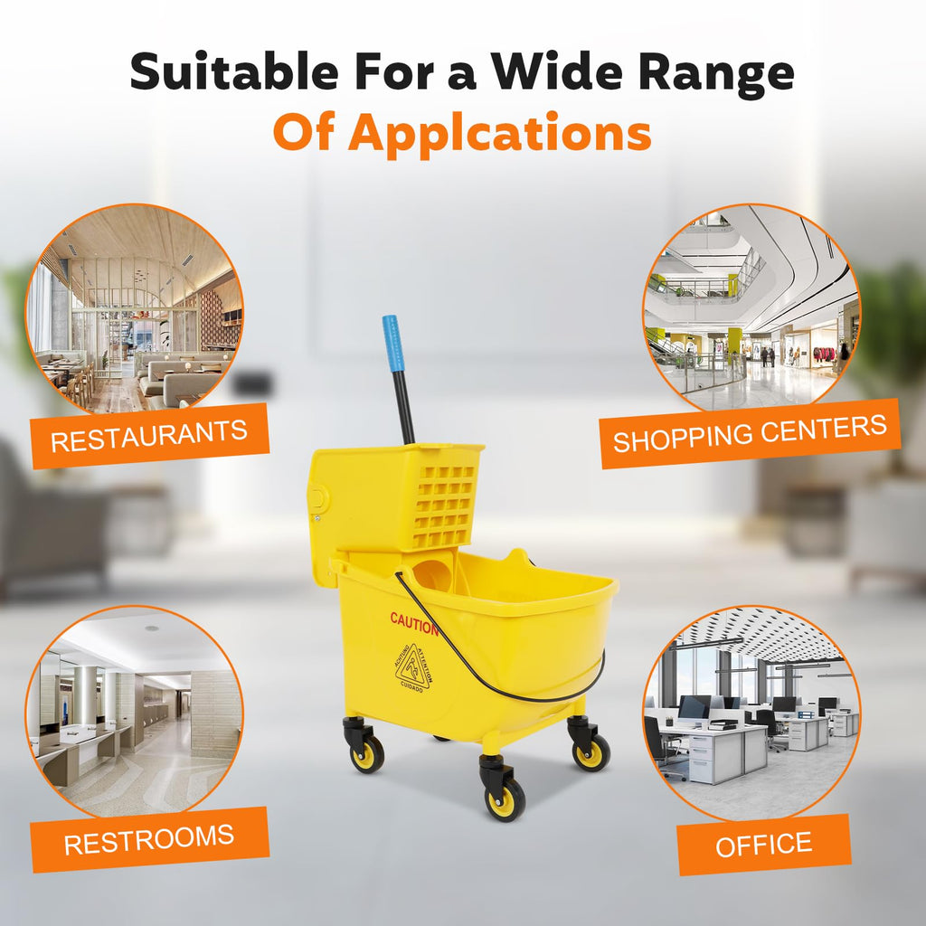 35 Qt Mop Bucket with Side Press Wringer on Wheels D897495