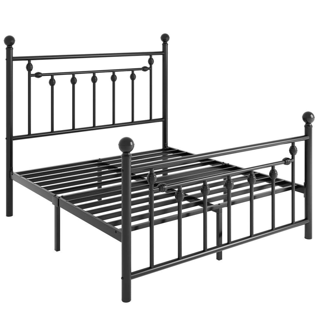 14" Full Size Black Metal Platform Bed Frame with Headboard and Footboard D8673