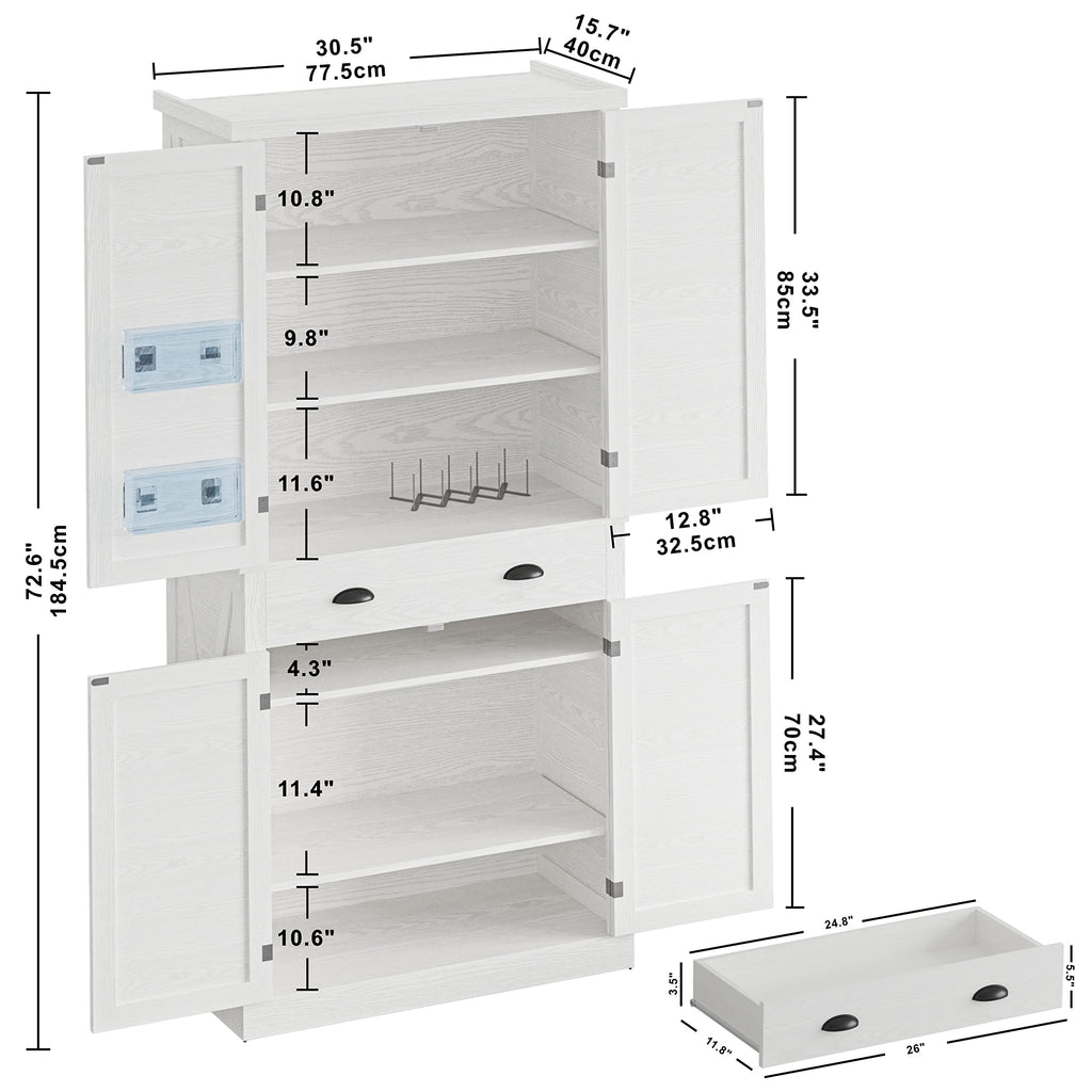 White Kitchen Pantry Storage Cabinet J77614