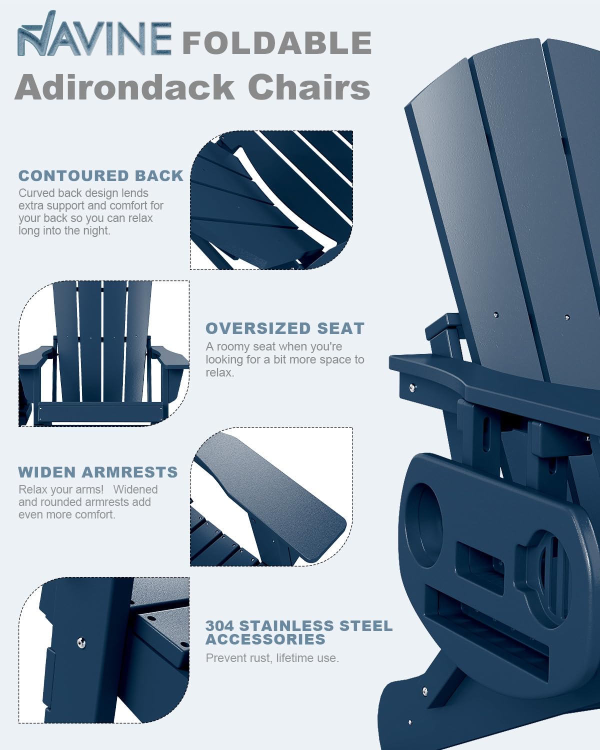 Folding Adirondack Chairs Set of 2 Navy Blue I924107
