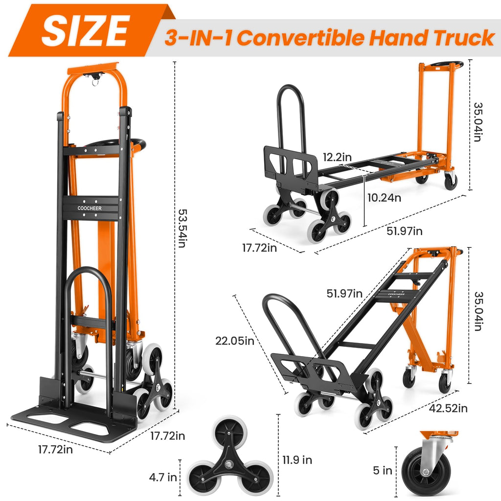 Heavy Duty 1000 LBS 4-in-1 Convertible Steel Hand Truck W16756