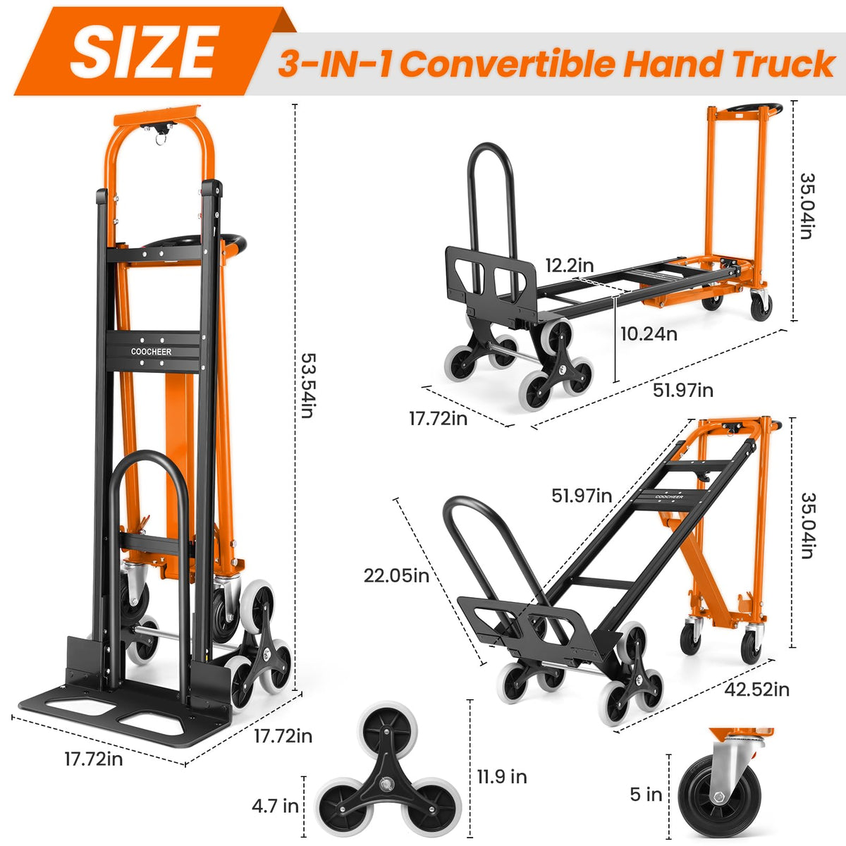 Heavy Duty 1000 LBS 4-in-1 Convertible Steel Hand Truck W16756