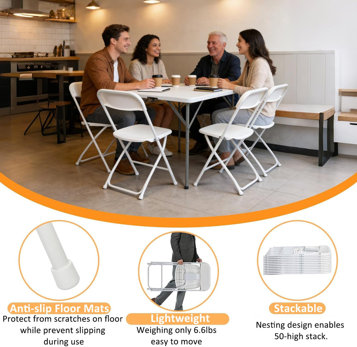 White 10 Pack Plastic Folding Chairs with Steel Frame A8244