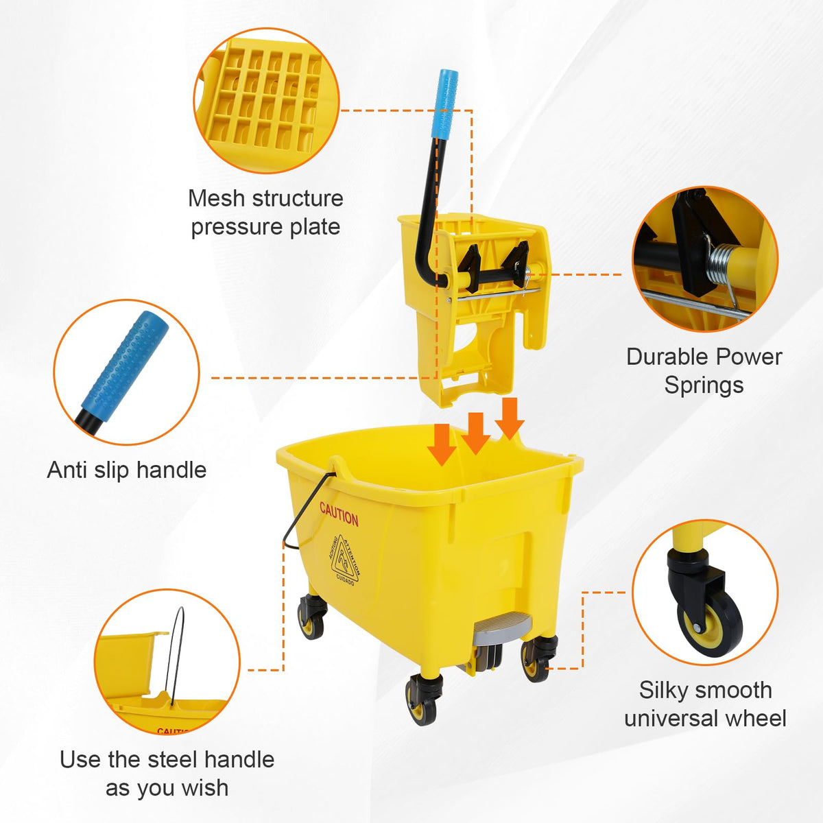 35 Qt Mop Bucket with Side Press Wringer on Wheels D897495