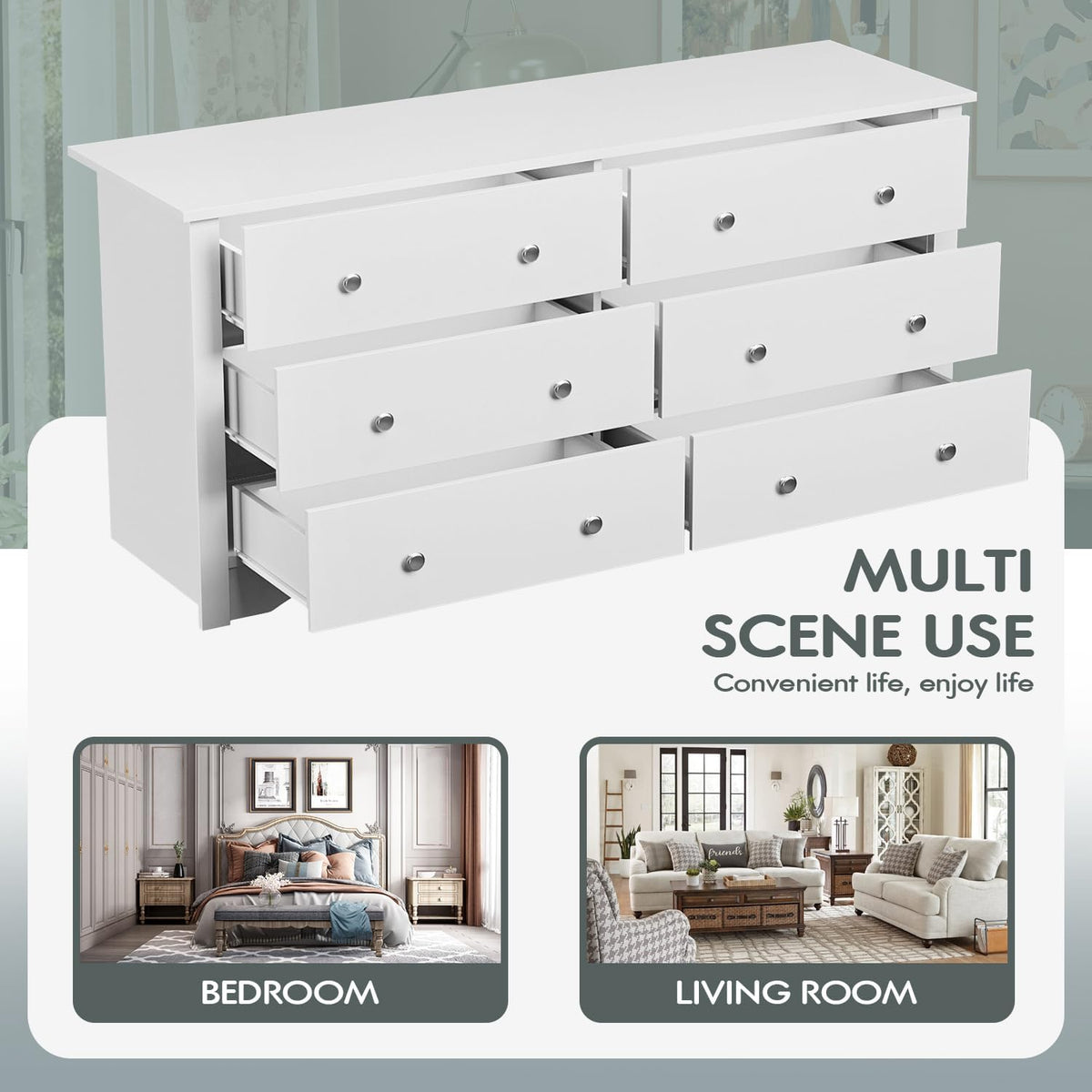 White 6 Drawer Wood Dresser Y291
