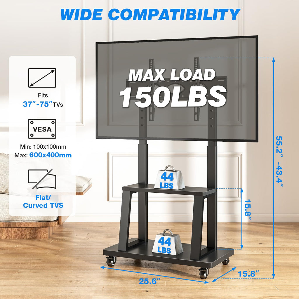 Mobile TV Cart Rolling TV Stand for 37-75 inch TVs P5314