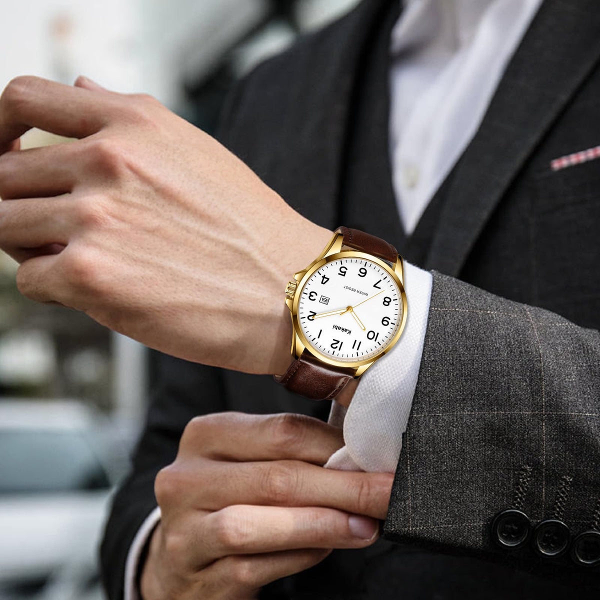 Men Fashion Minimalist Waterproof Quartz Analog Date Leather Strap Watch F967