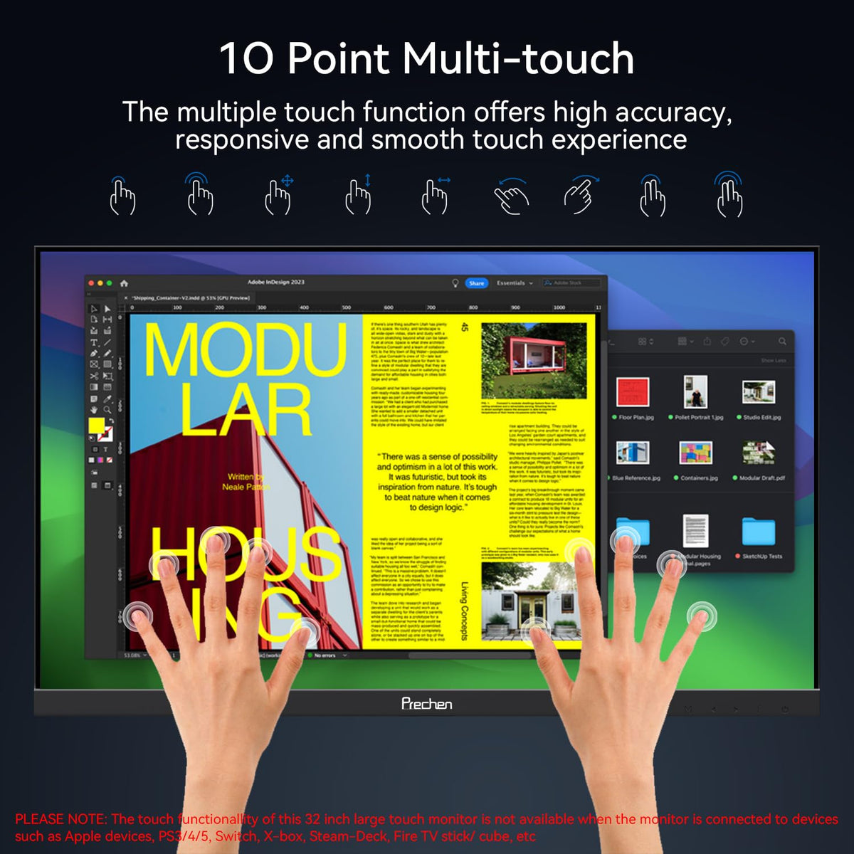 32 Inch 4K Touch Monitor, 144Hz UHD 3840x2160 Touchscreen, HDMI 2.1 & DP 1.4 & Type-C, HDR 400, Height-Adjustable Stand VESA Mountable J7807