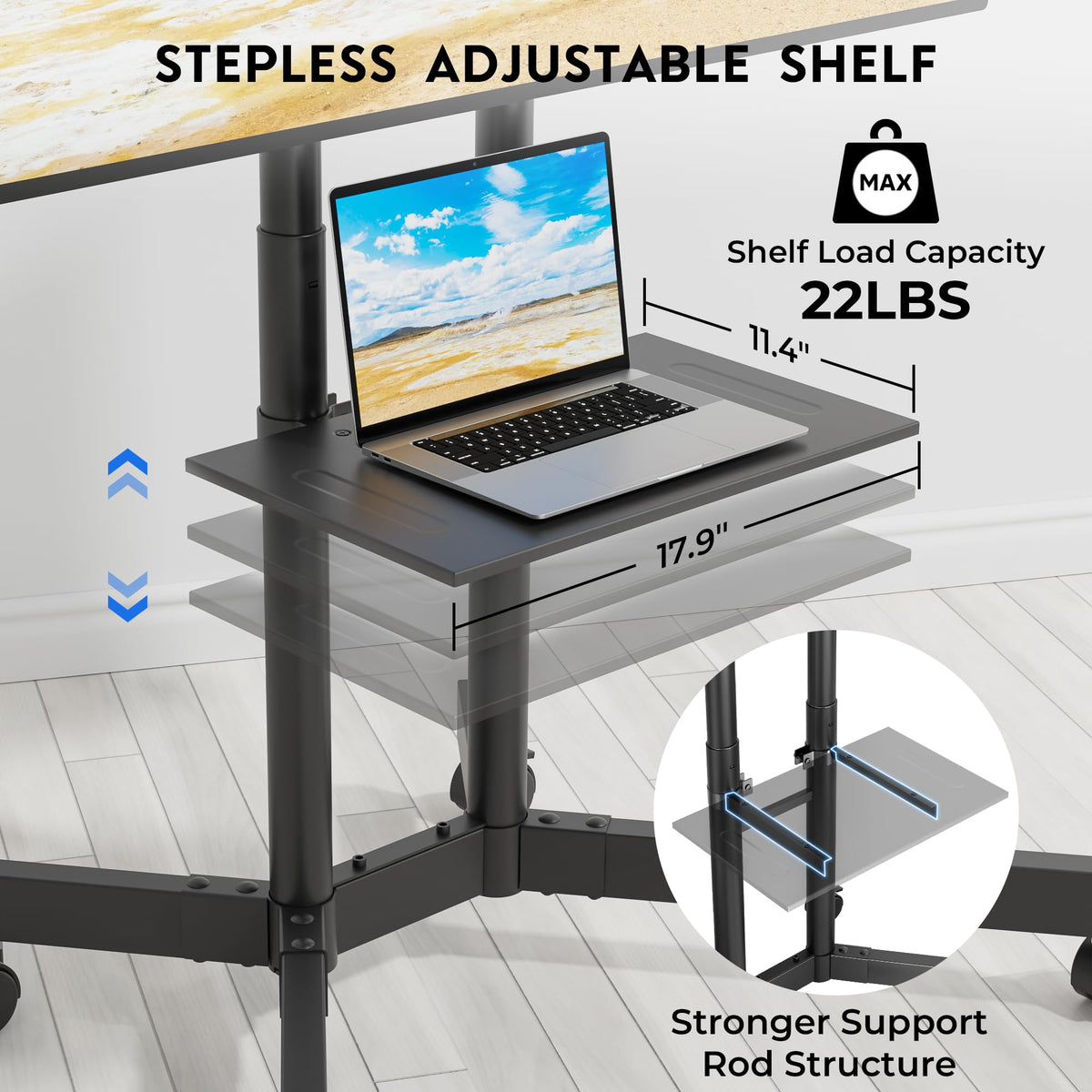 Rolling TV Stand with Tilt, Black H314