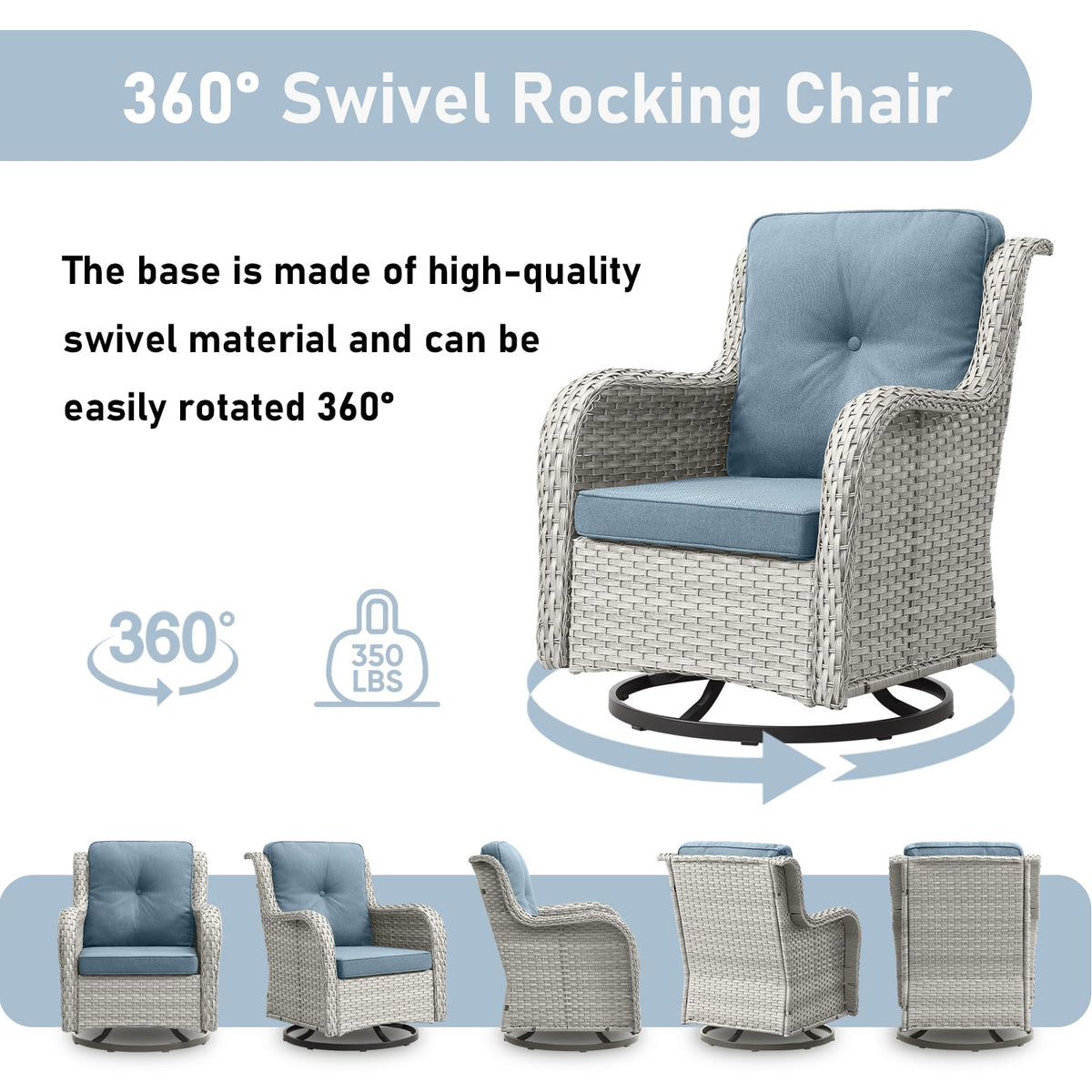 5 Piece Outdoor Swivel Rocker Chairs with Ottomans Z9751