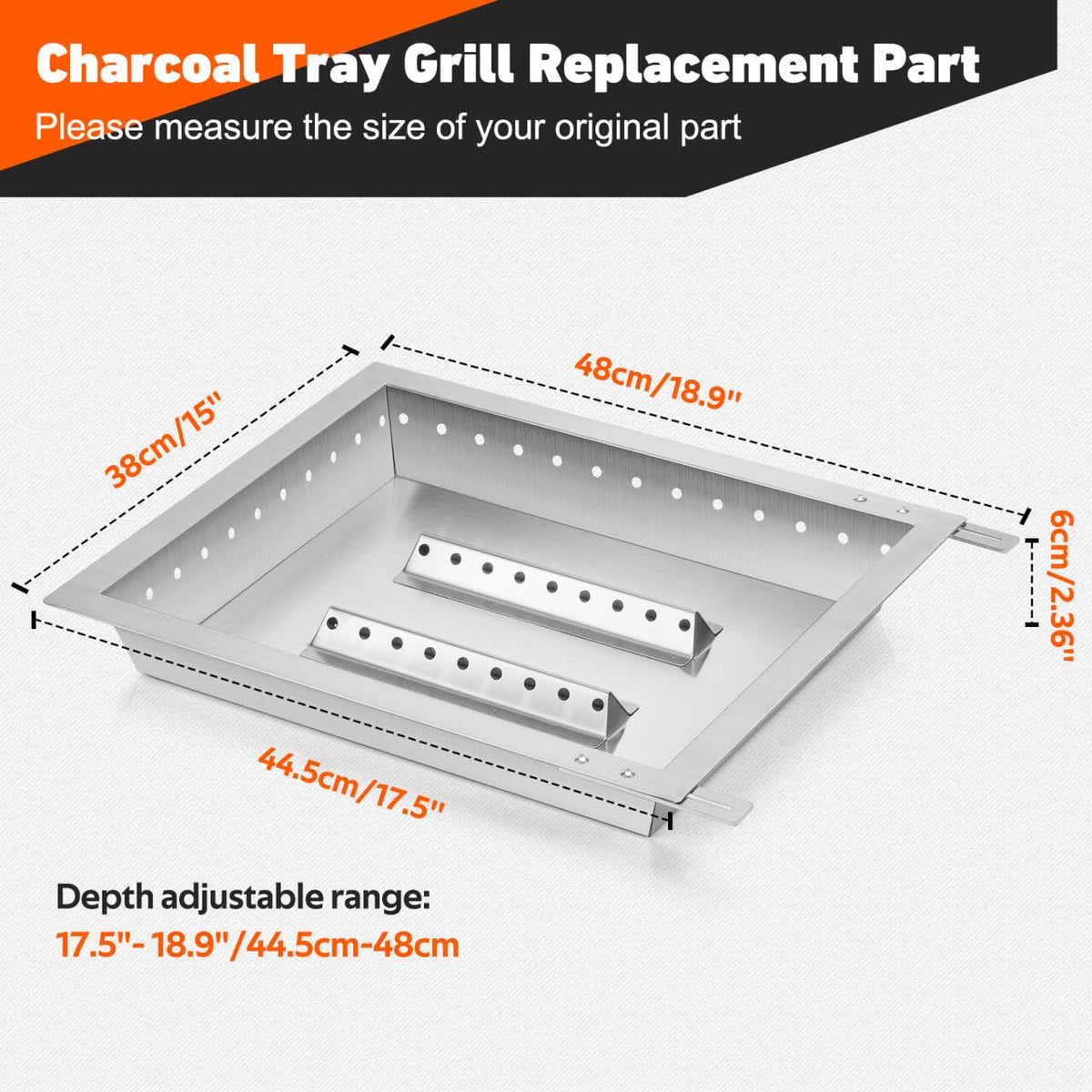Adjustable Stainless Steel Charcoal Tray L659