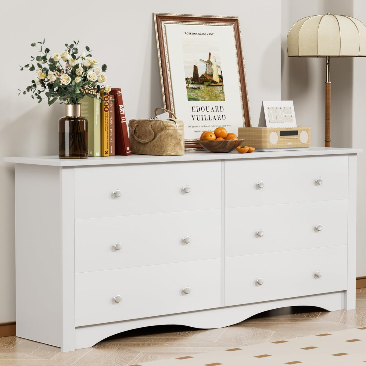 White 6 Drawer Wood Dresser Y291