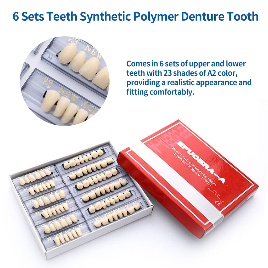 168 Pieces Acrylic Resin Denture Teeth 6 Sets 23 Shade A2 Upper + Lower Z419069