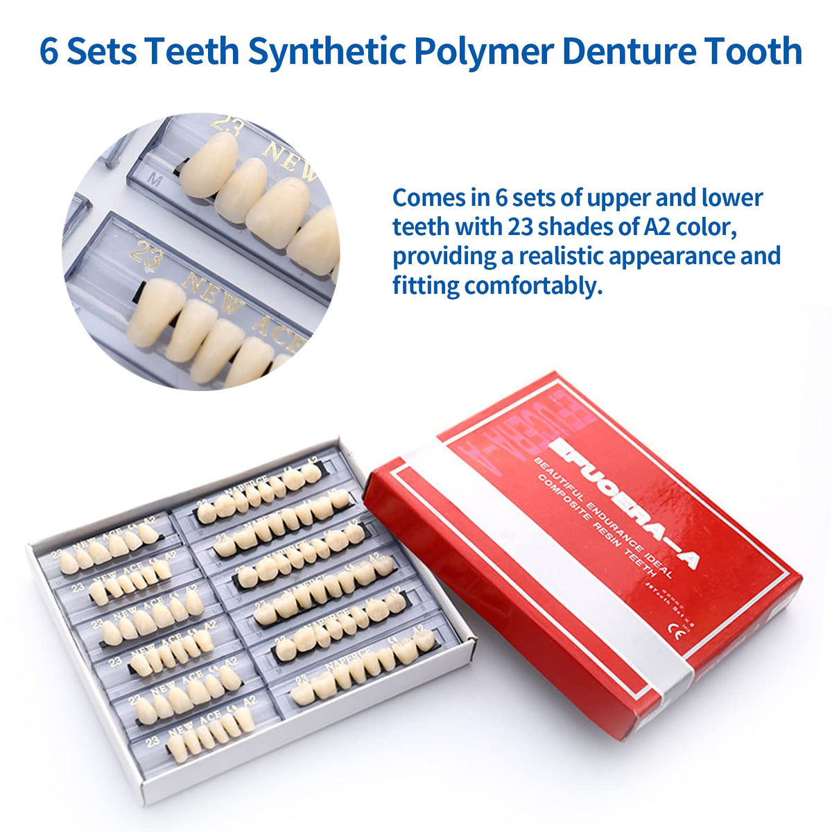 168 Pieces Acrylic Resin Denture Teeth 6 Sets 23 Shade A2 Upper + Lower Z419069
