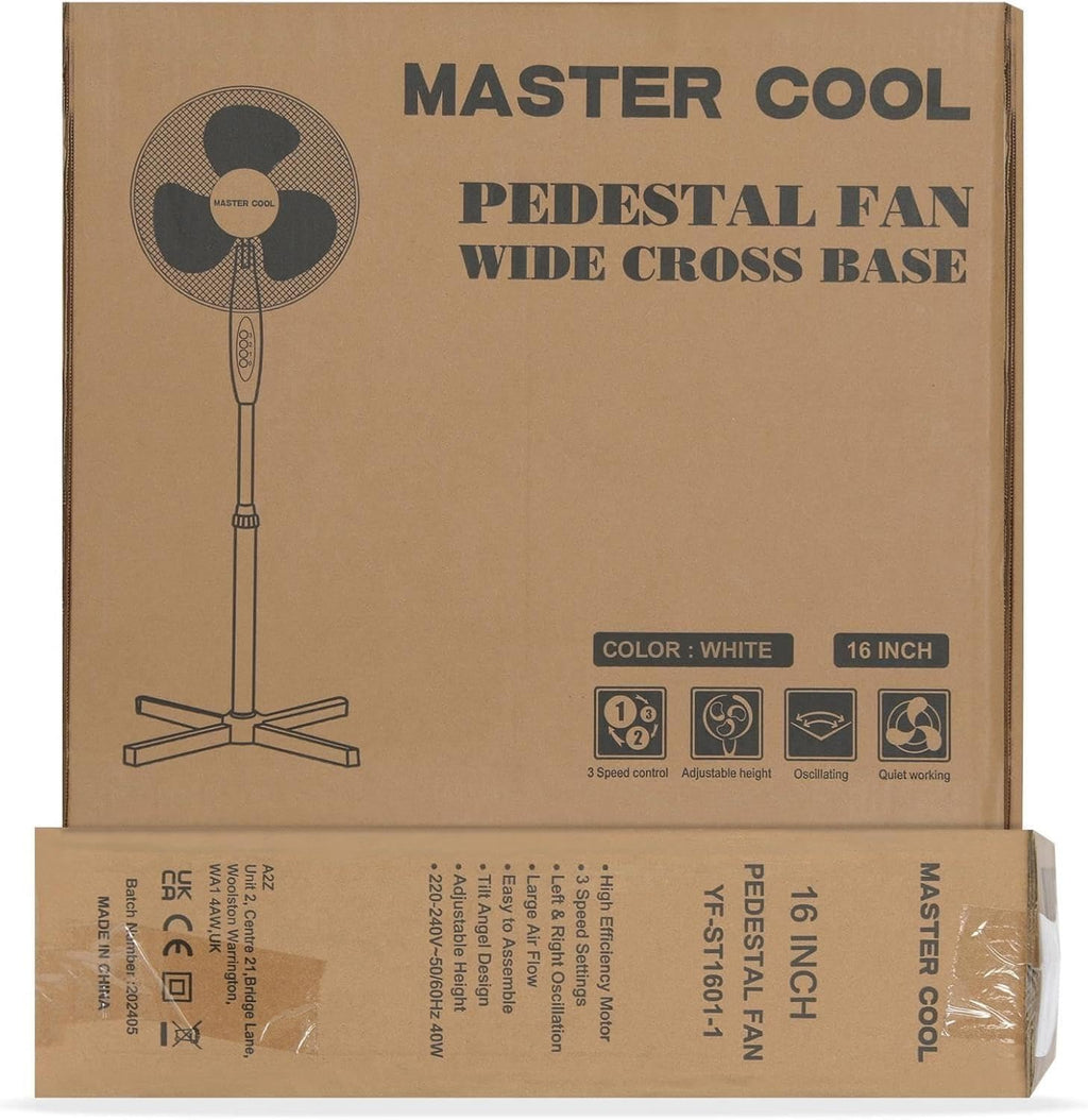 16 Inch 3-Speed Oscillating Pedestal Fan White C7303