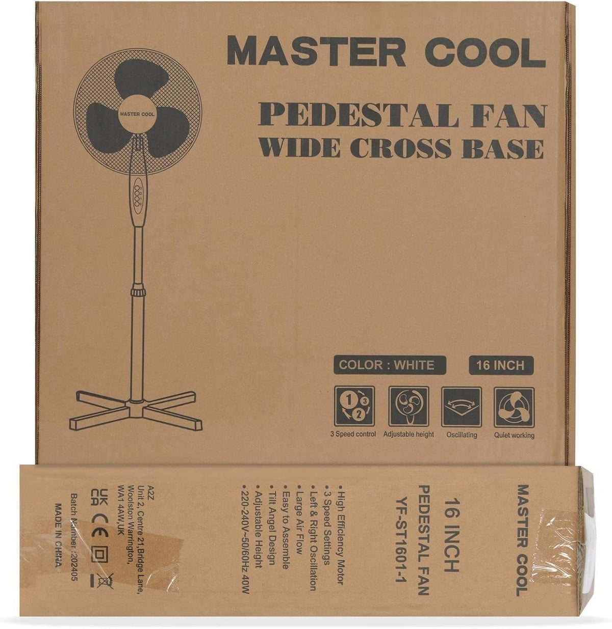 16 Inch 3-Speed Oscillating Pedestal Fan White C7303