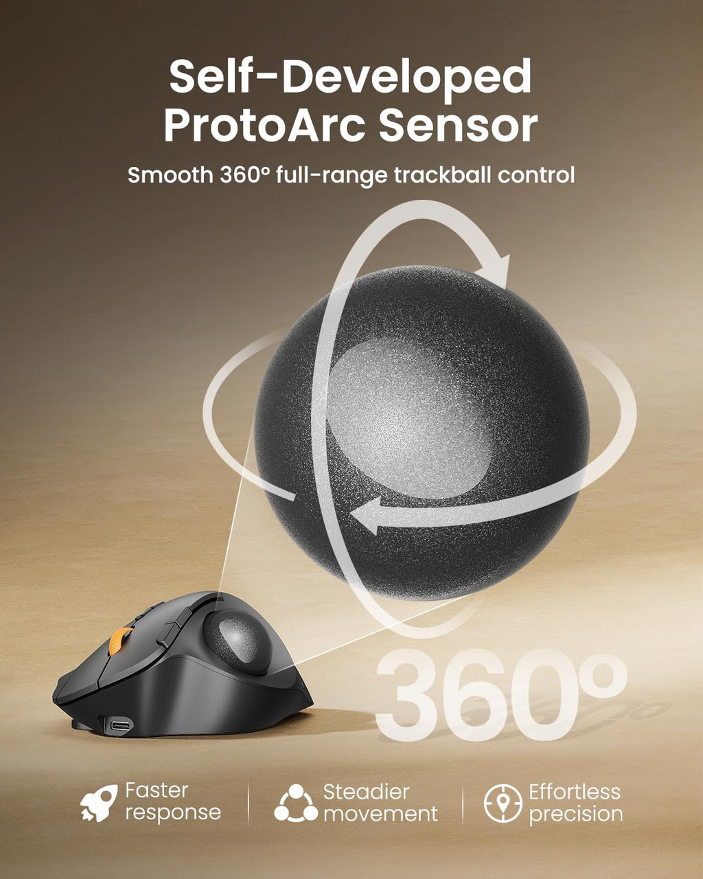 Wireless Trackball Mouse, Adjustable Angle, Gray N53796