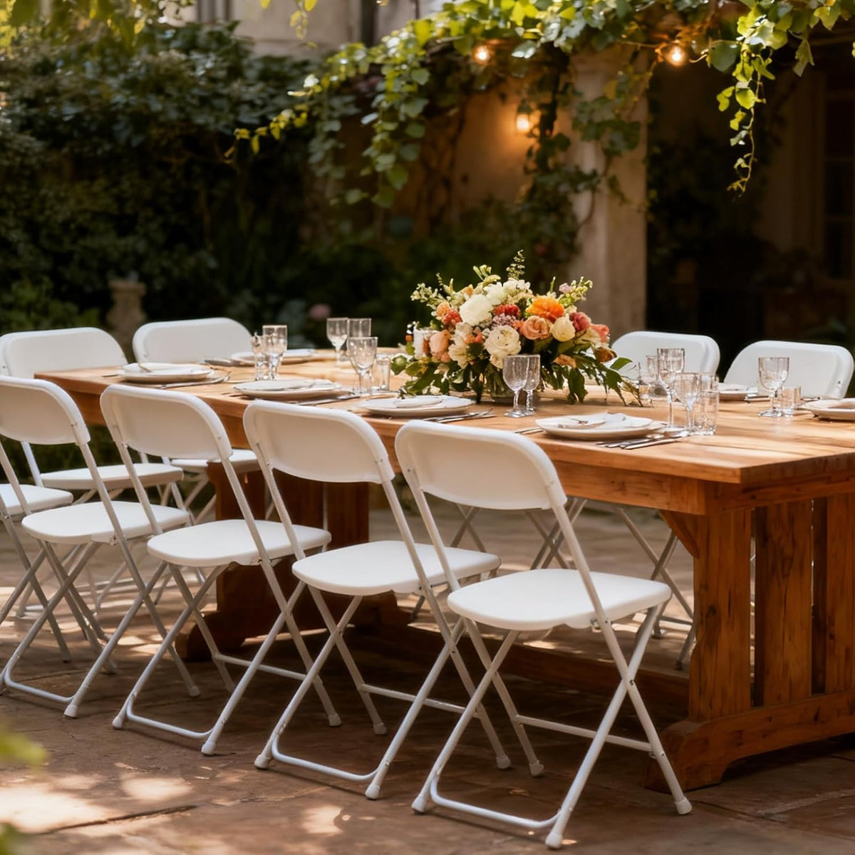 White 10 Pack Plastic Folding Chairs with Steel Frame A8244