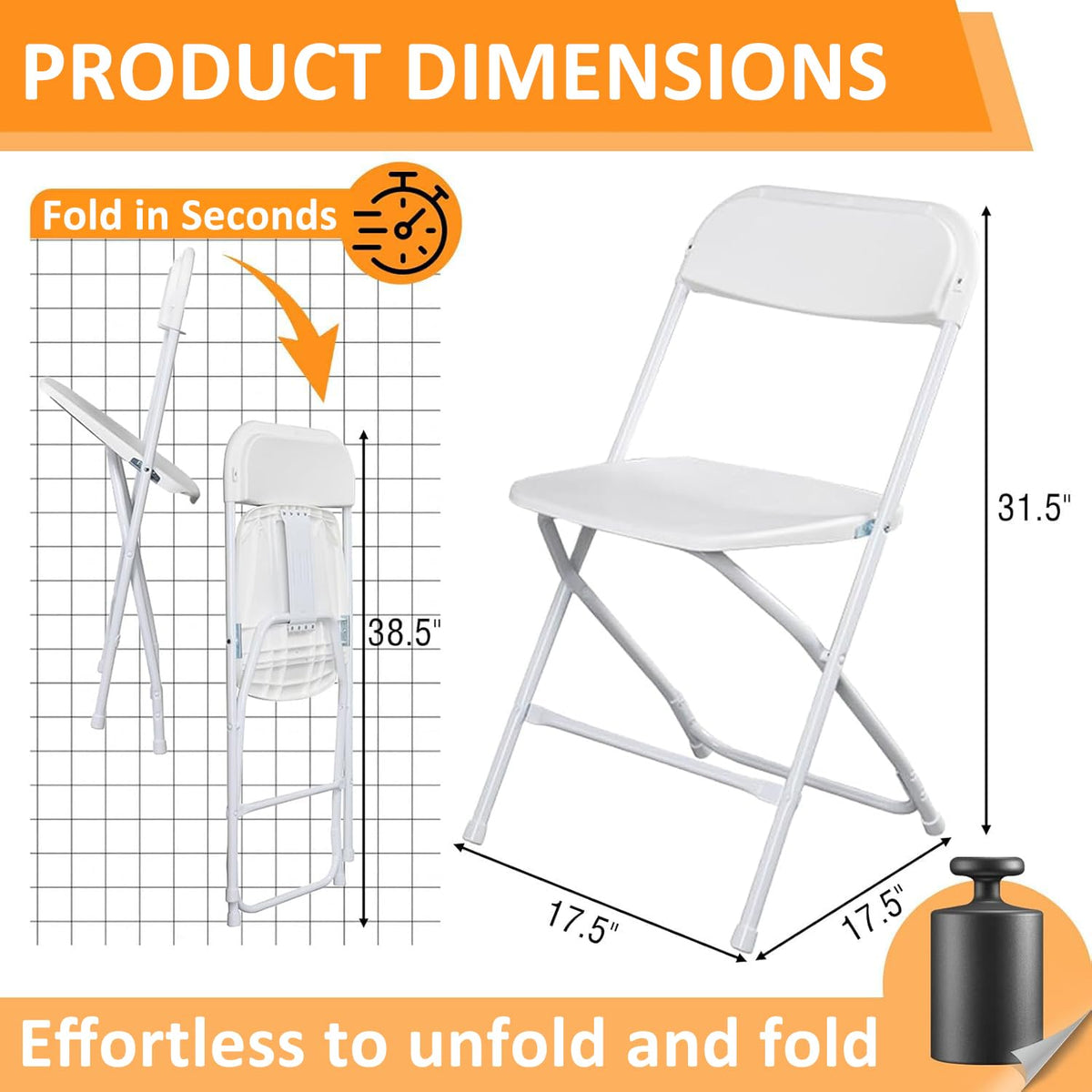 White 10 Pack Plastic Folding Chairs with Steel Frame A8244