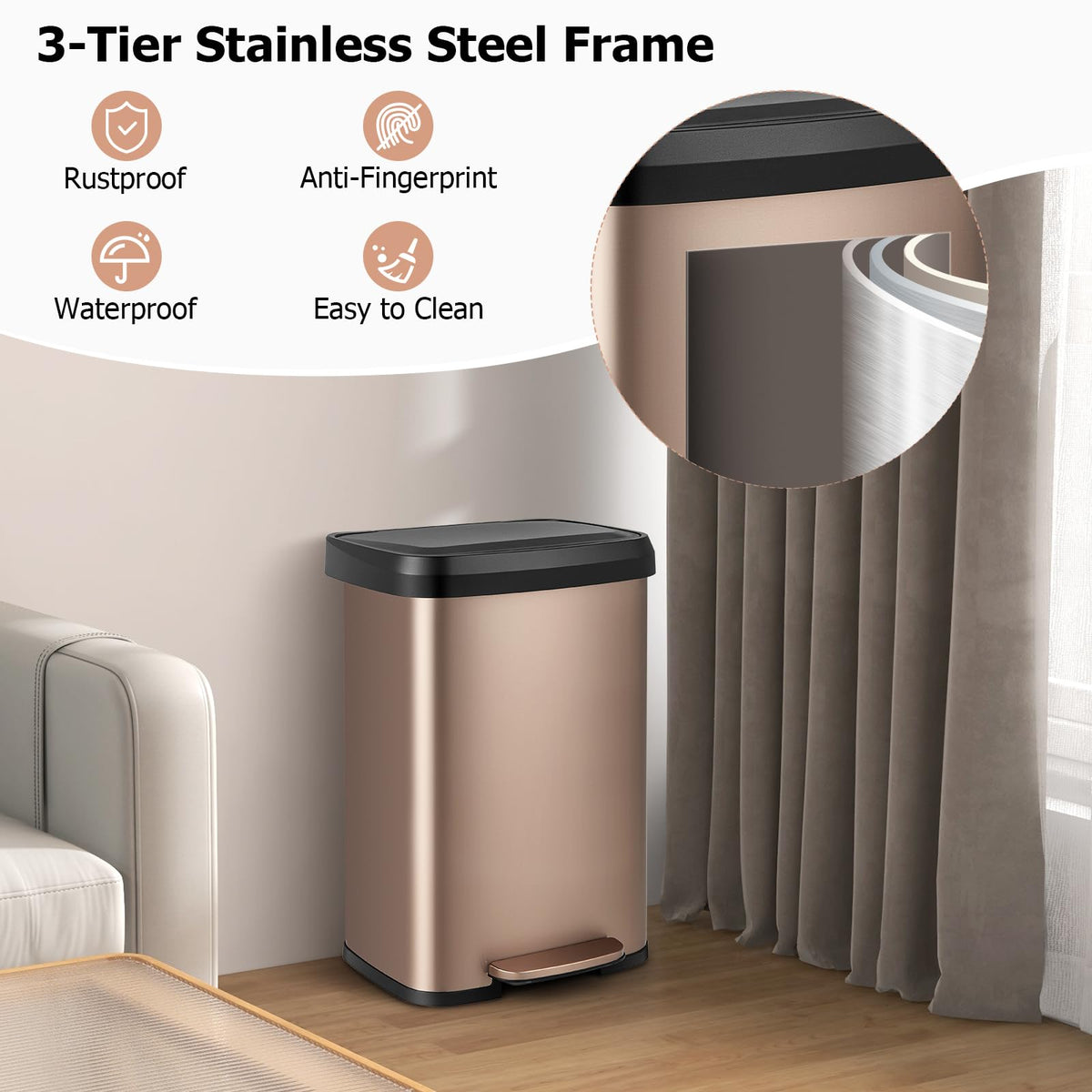 50L Stainless Steel Recycling Pedal Bin L463951
