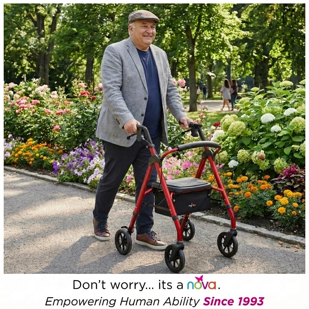 Heavy Duty Bariatric Rollator Walker, 450 lb Capacity, 8” All-Terrain Wheels, Red N94884