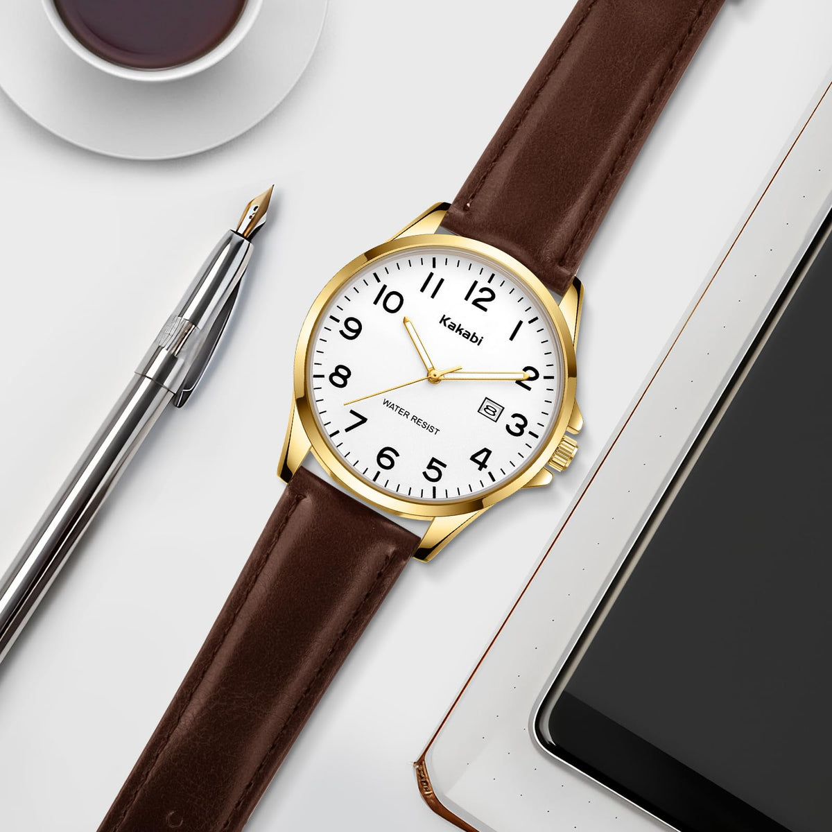 Men Fashion Minimalist Waterproof Quartz Analog Date Leather Strap Watch F967