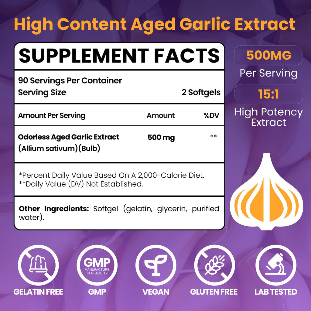 Aged Garlic Extract Capsules 7500mg 180 Softgels S274