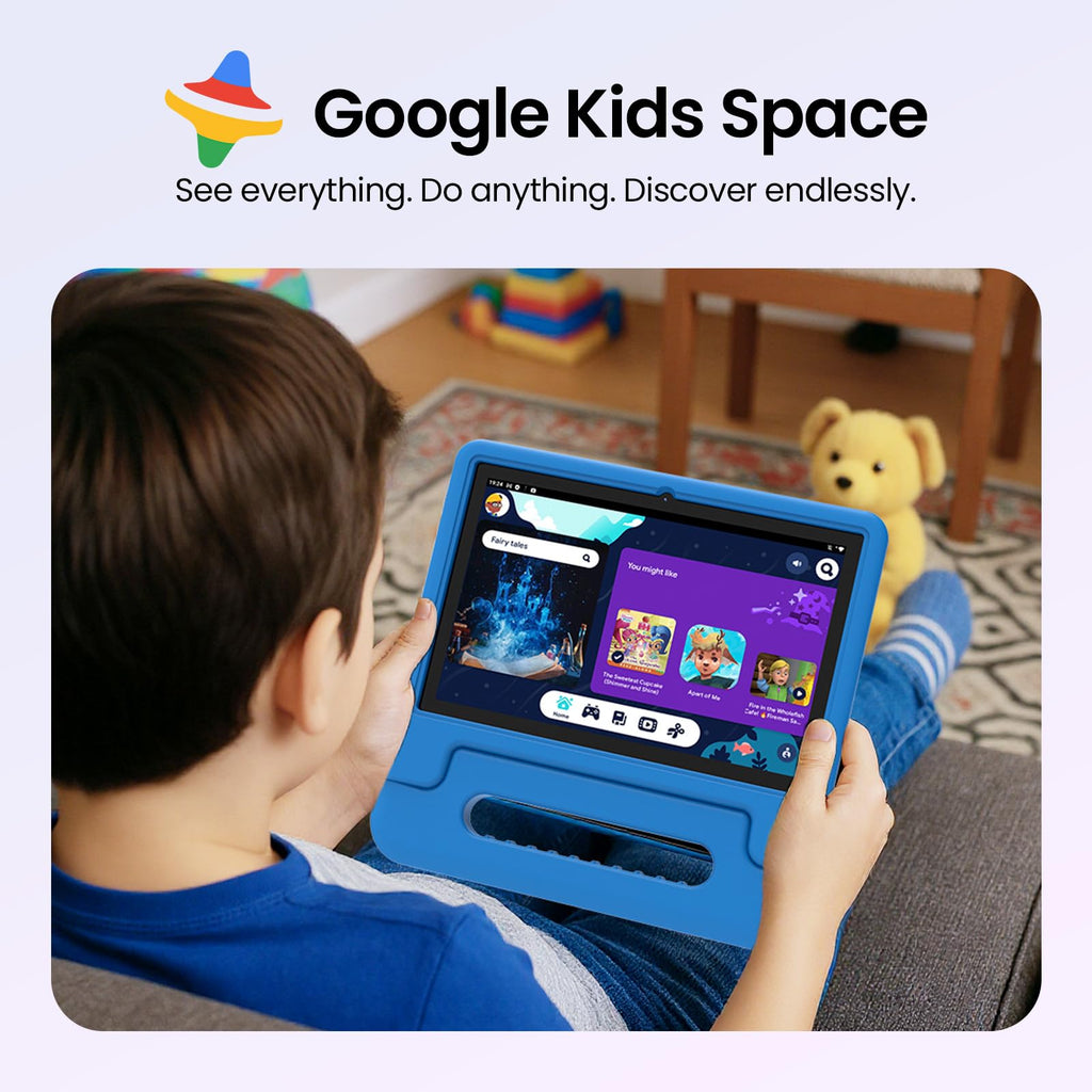 Android 16 Kids Tablet 10 Inch HD Display 8GB RAM 64GB ROM Blue F219