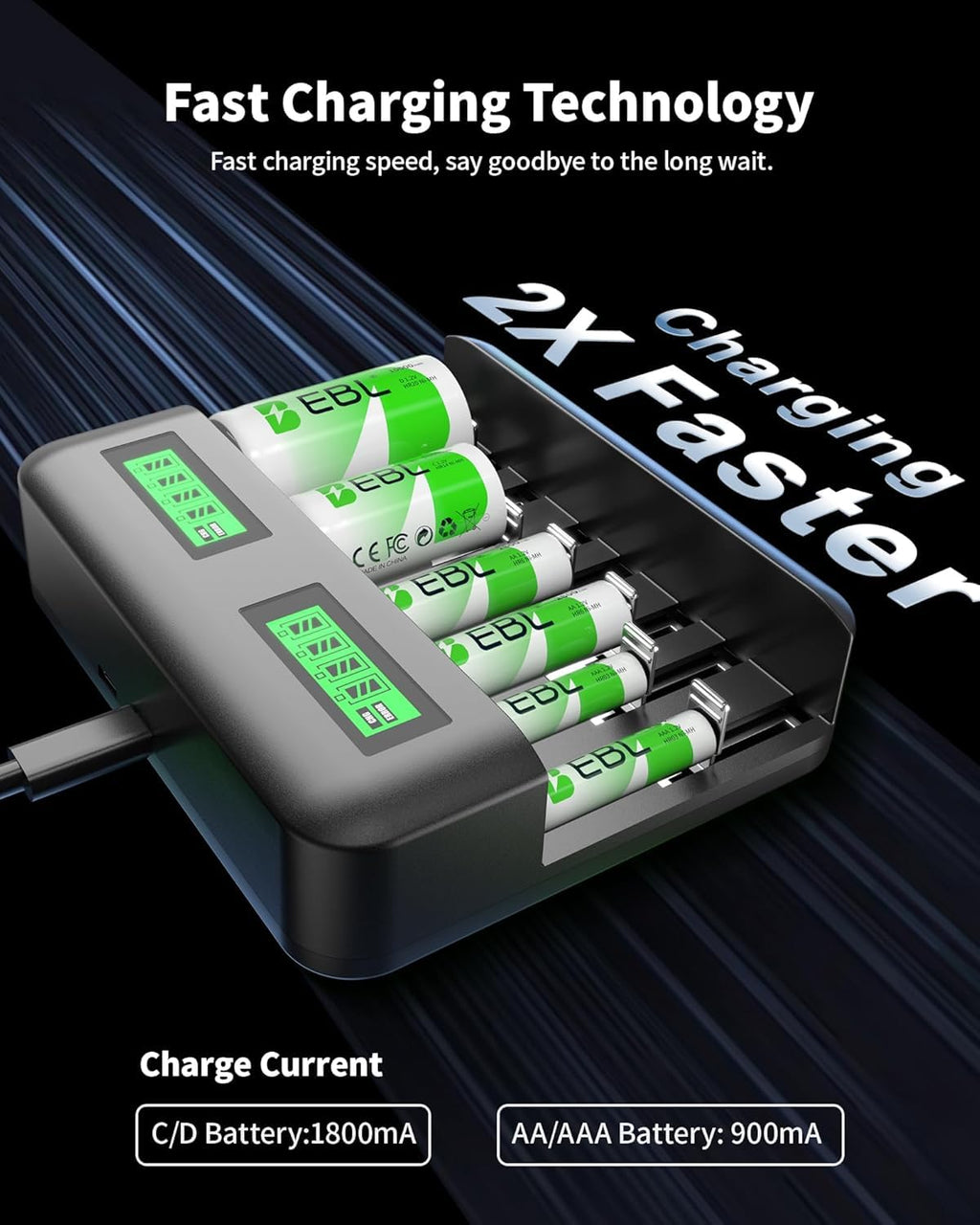 Rechargeable D Batteries 4 Pack with Battery Charger L873