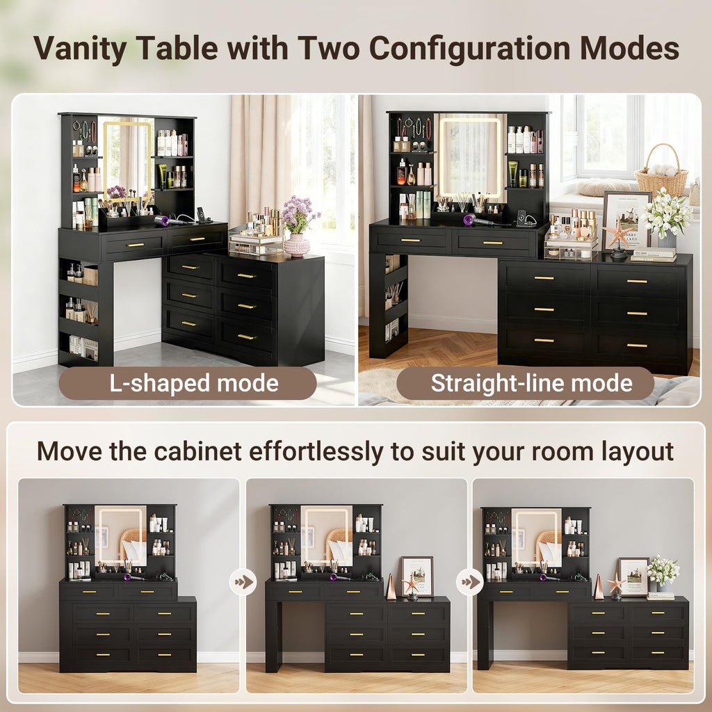 Black Makeup Vanity Desk with Mirror and Lights S33877
