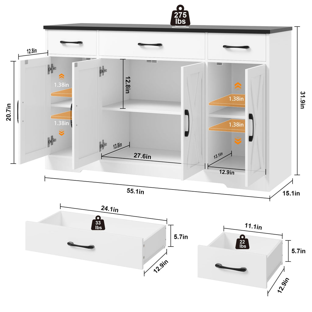 White Kitchen Buffet Sideboard Storage Cabinet K27977