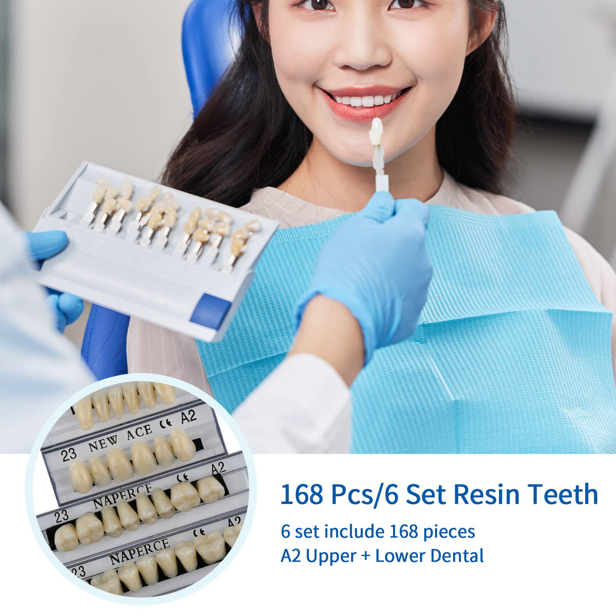 168 Pieces Acrylic Resin Denture Teeth 6 Sets 23 Shade A2 Upper + Lower Z419069