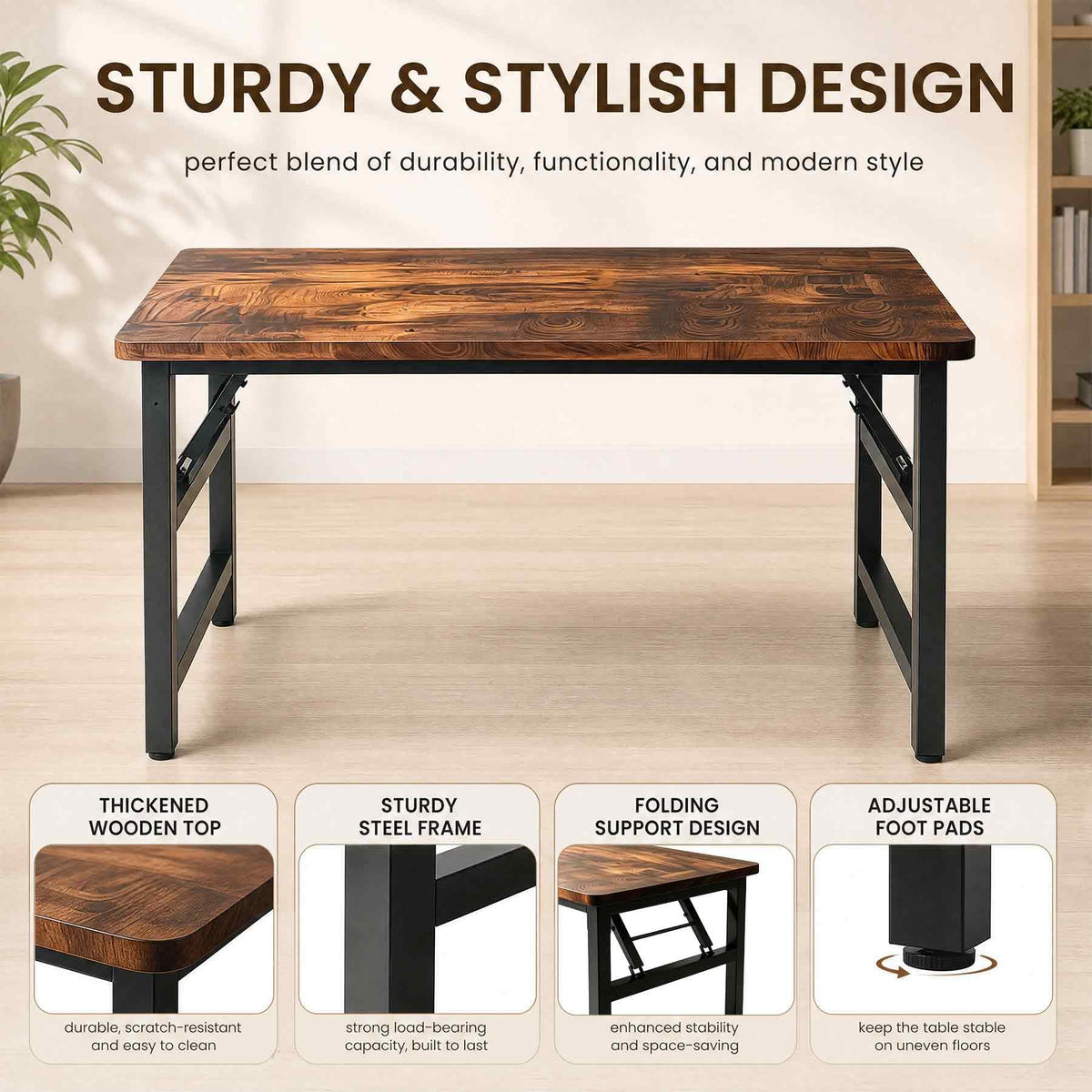 31.5 Inch Rustic Brown Folding Table X47654