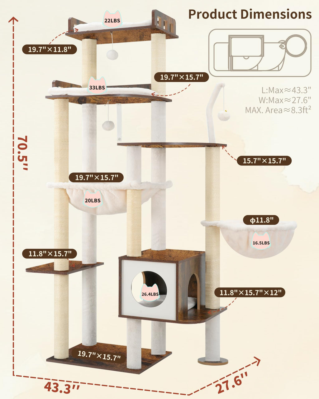 70.5" Wood Tall Cat Tree I89166