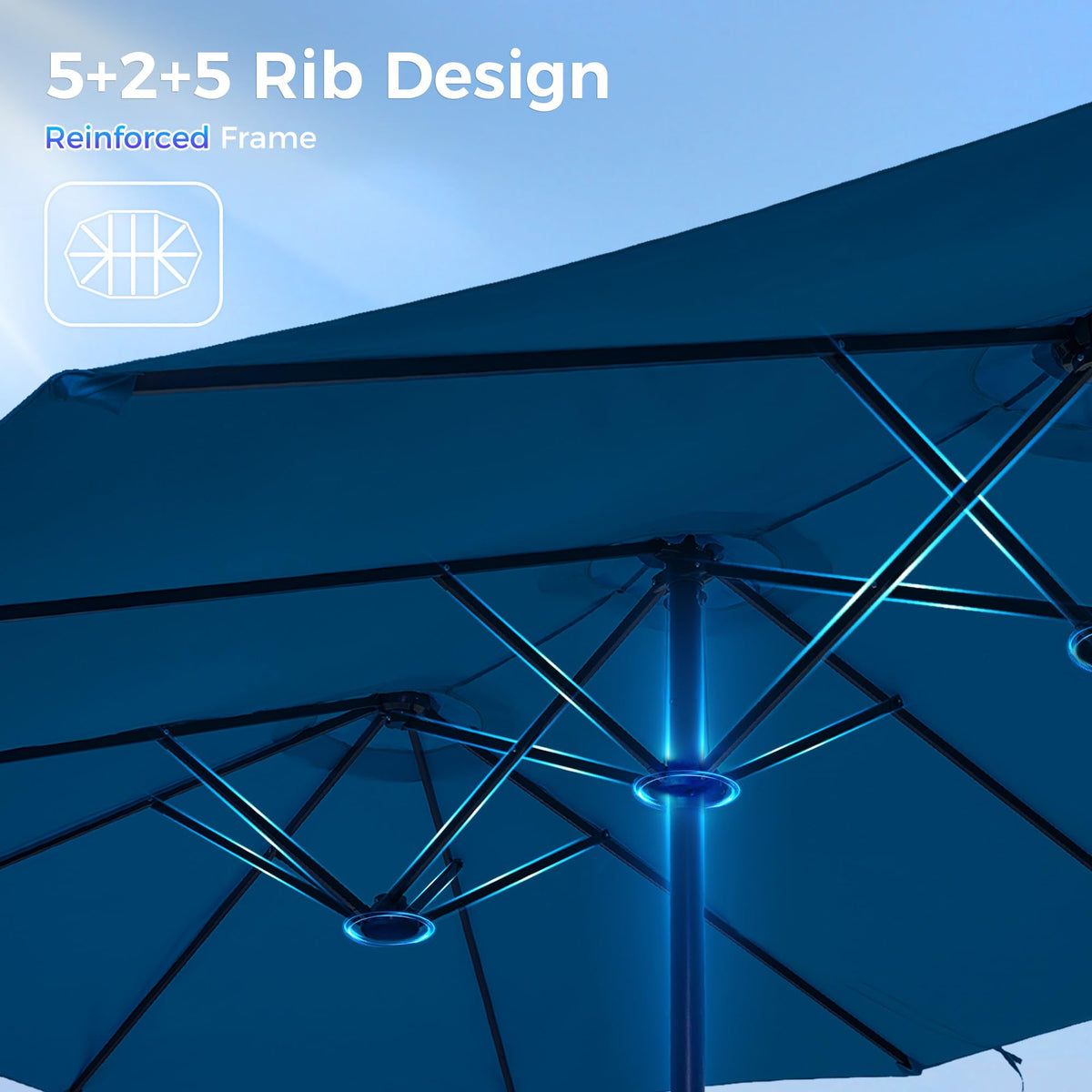 13FT Double Sided Navy Blue Patio Umbrella with Base I3724