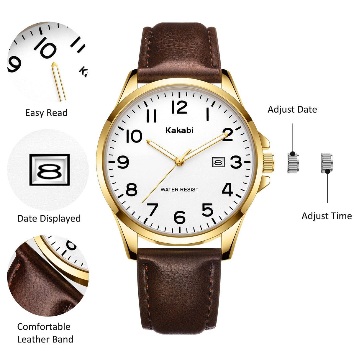 Men Fashion Minimalist Waterproof Quartz Analog Date Leather Strap Watch F967