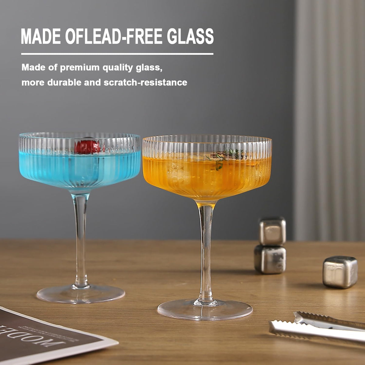 6 Pcs 10 oz Ribbed Coupe Glasses Set W6268